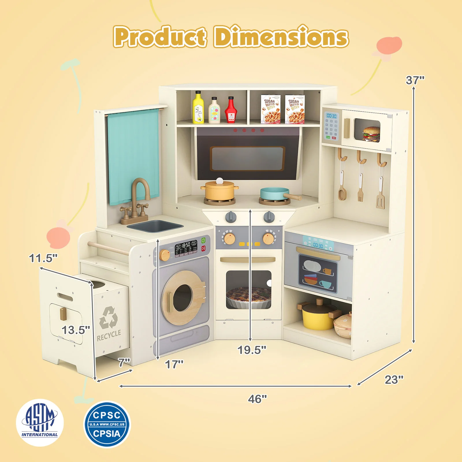 Corner Kitchen Toys with Lights and Sounds with Pull-out Trash Can and Stoves - Image 4