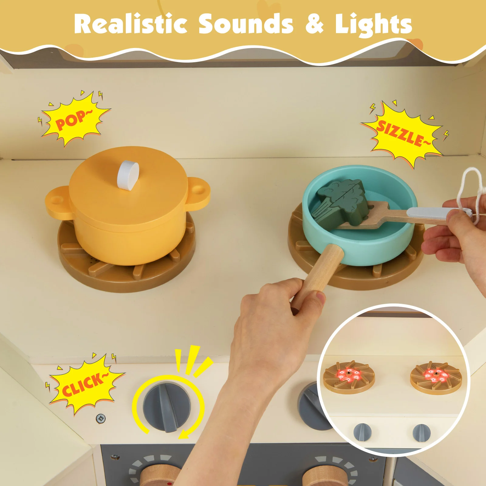 Corner Kitchen Toys with Lights and Sounds with Pull-out Trash Can and Stoves - Image 5