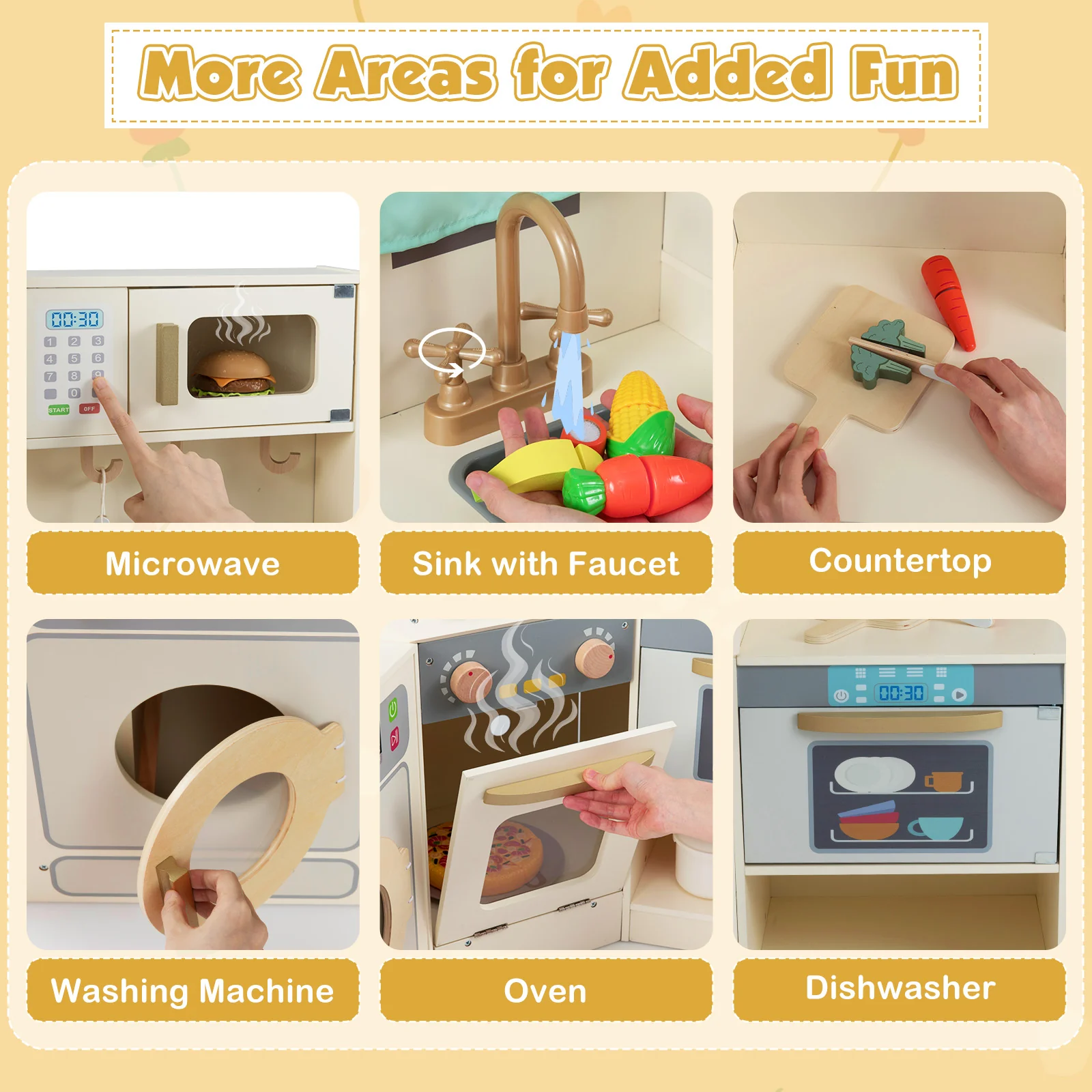 Corner Kitchen Toys with Lights and Sounds with Pull-out Trash Can and Stoves - Image 7