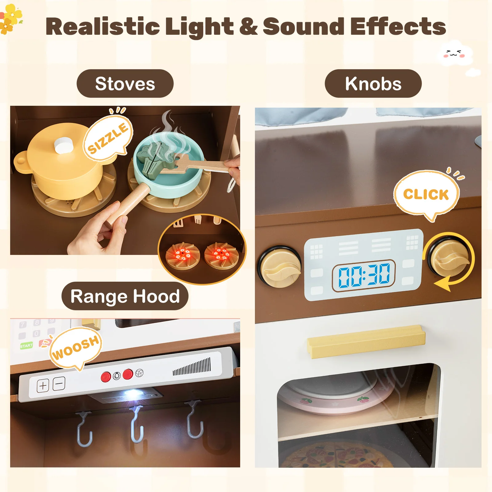 Corner Play Kitchen with Lights and Sounds for Ages 3+ - Image 4