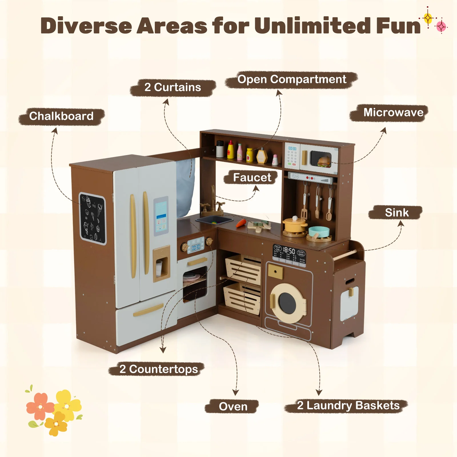 Corner Play Kitchen with Lights and Sounds for Ages 3+ - Image 8