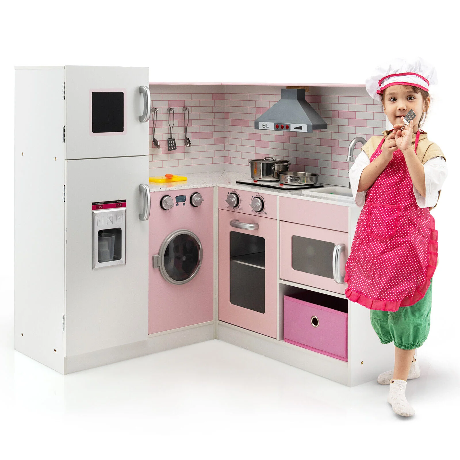 Corner Play Kitchen Wooden Toy Set with Sound and Light - Image 7
