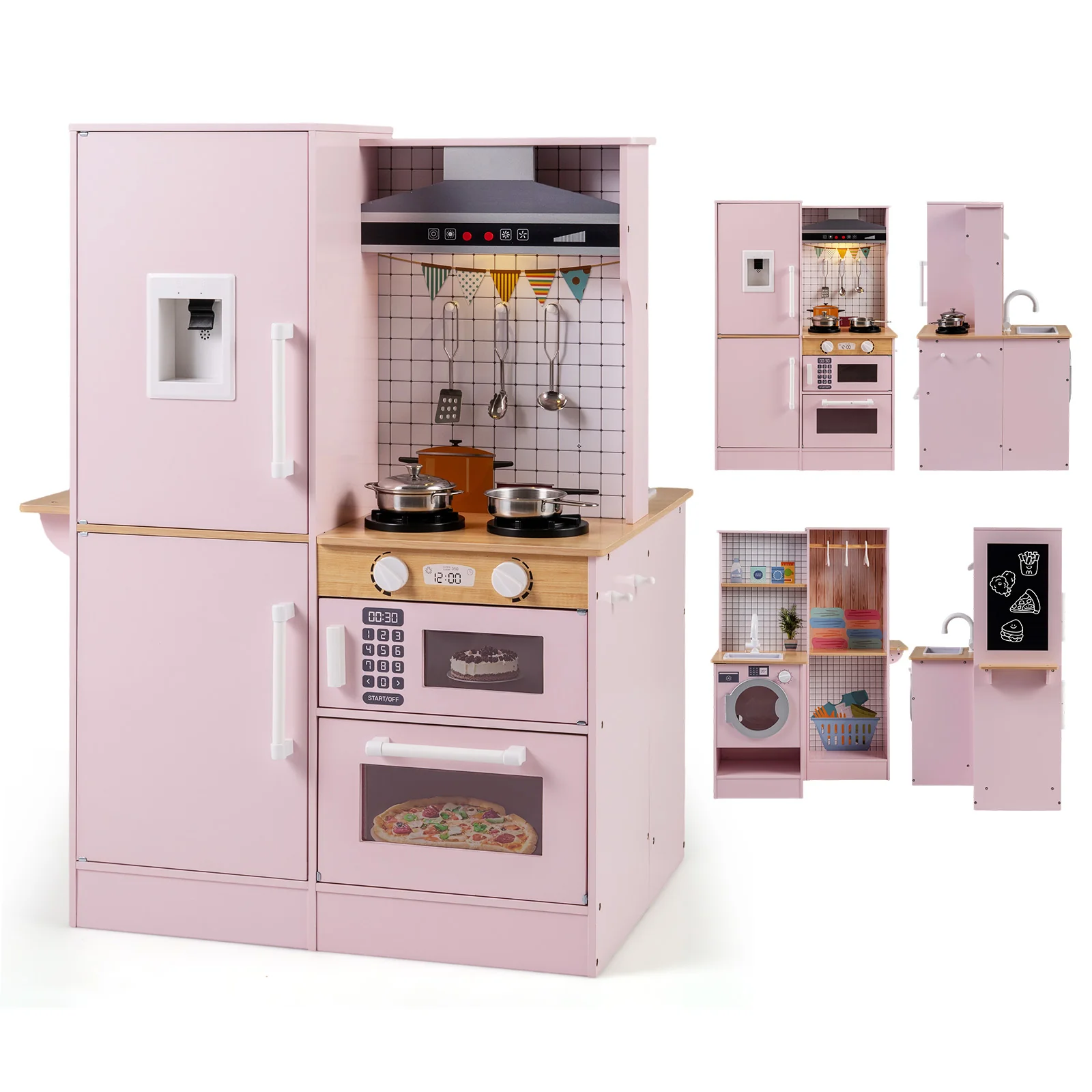 Dual-Sided Kids Play Kitchen with Water Dispenser and Range Hood for 3+ Years Old - Image 12