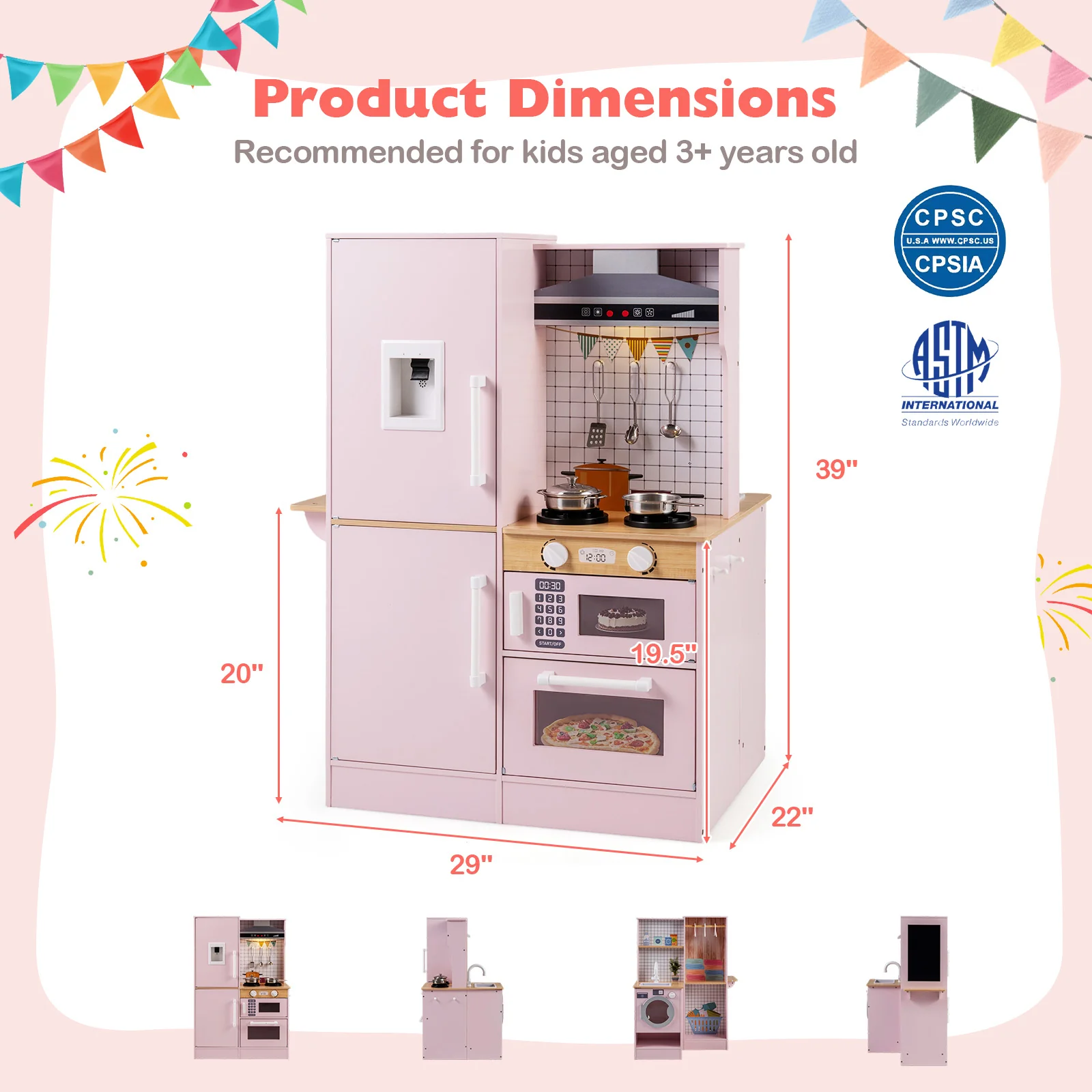 Dual-Sided Kids Play Kitchen with Water Dispenser and Range Hood for 3+ Years Old - Image 13
