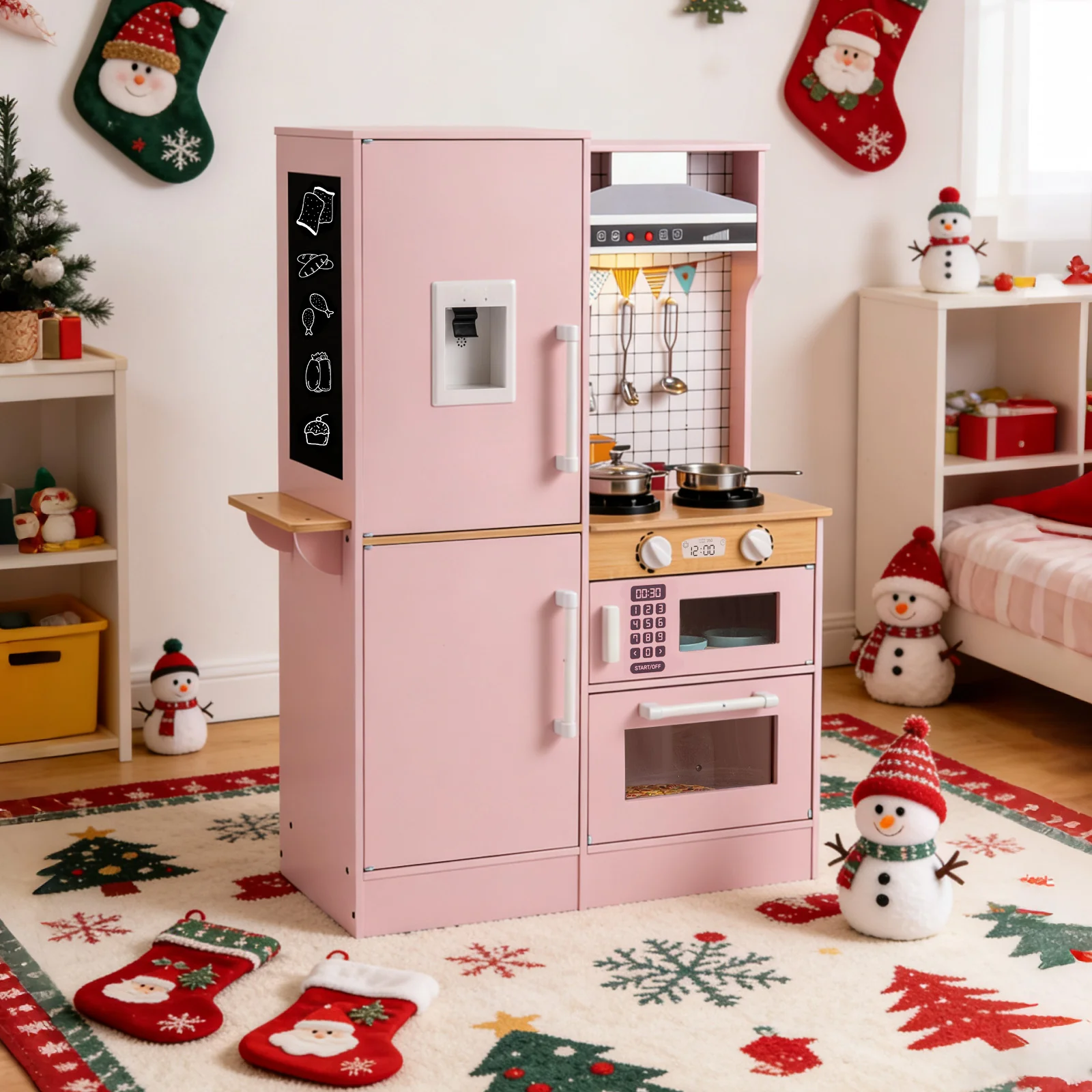 Dual-Sided Kids Play Kitchen with Water Dispenser and Range Hood for 3+ Years Old - Image 14