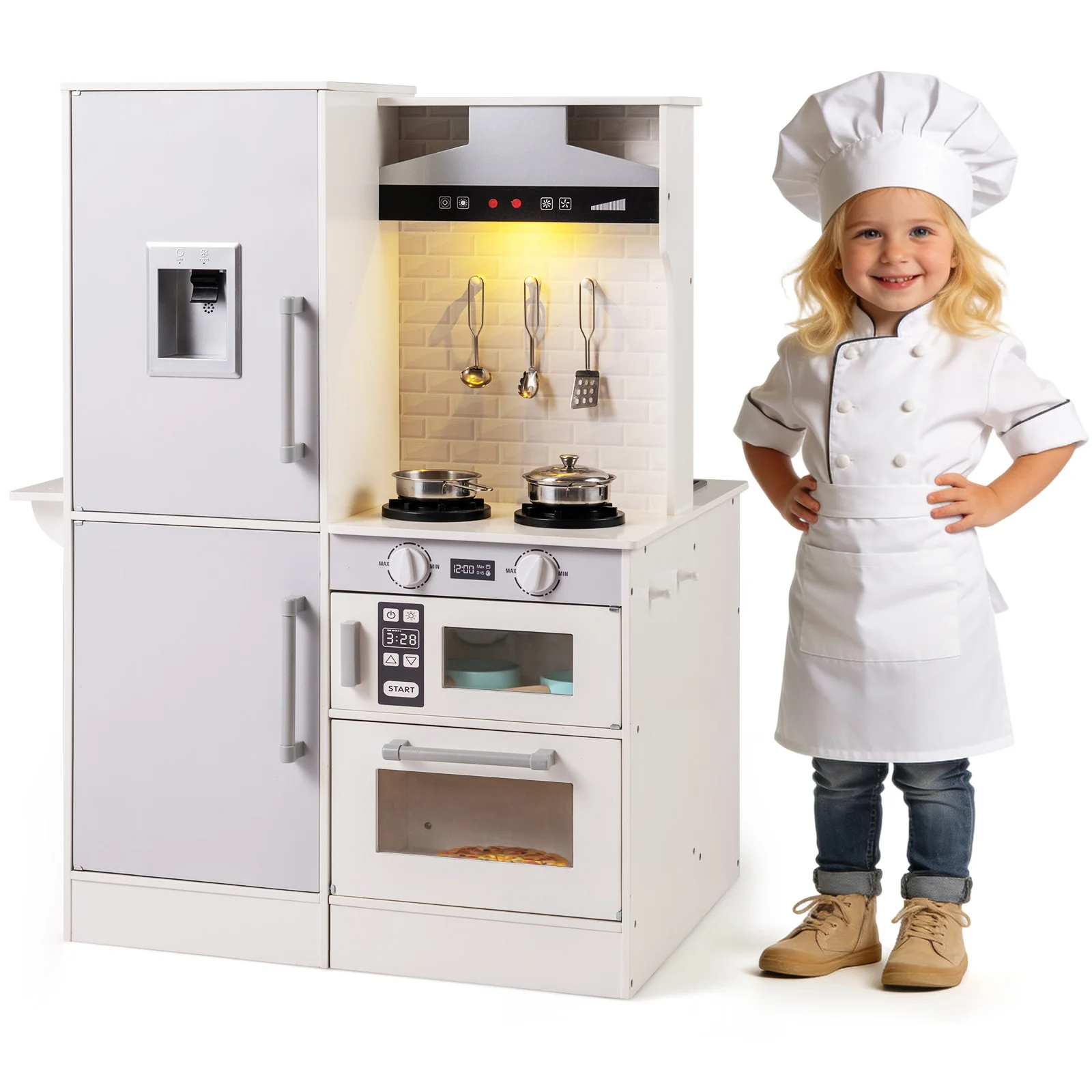 Dual-Sided Kids Play Kitchen with Water Dispenser and Range Hood for 3+ Years Old - Image 3