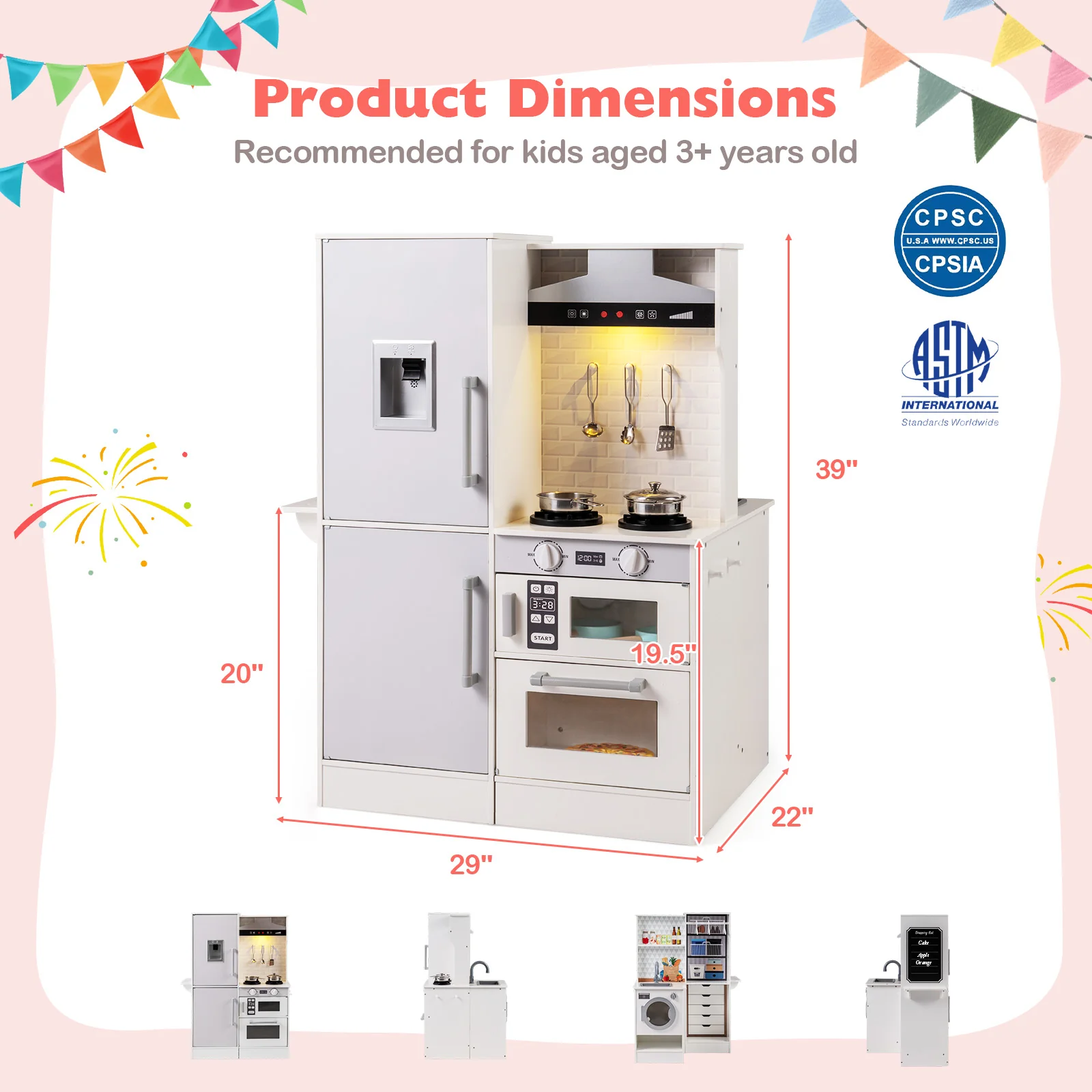 Dual-Sided Kids Play Kitchen with Water Dispenser and Range Hood for 3+ Years Old - Image 5