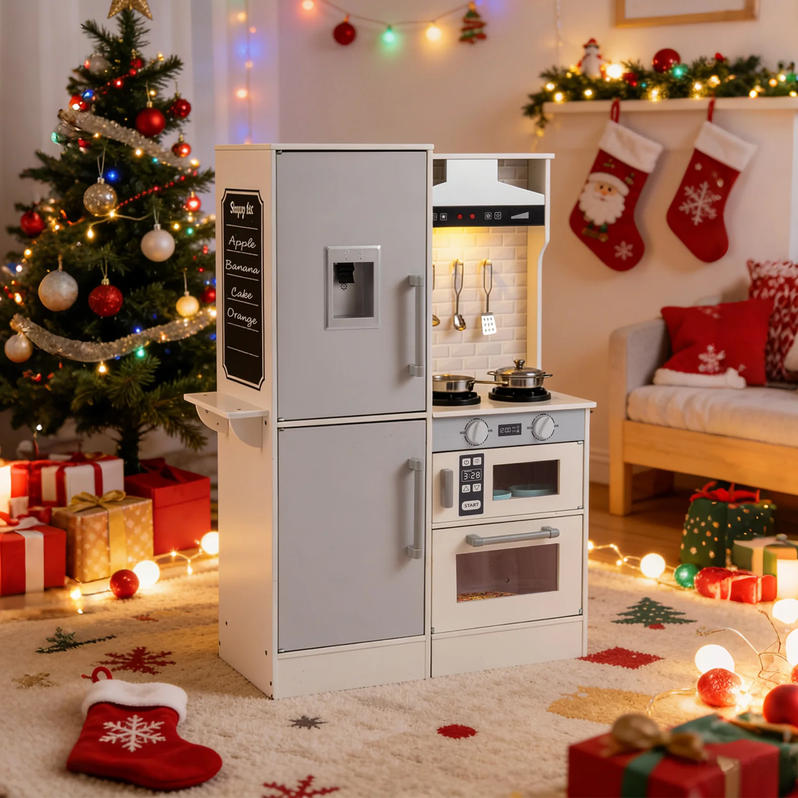 Dual-Sided Kids Play Kitchen with Water Dispenser and Range Hood for 3+ Years Old - Image 6
