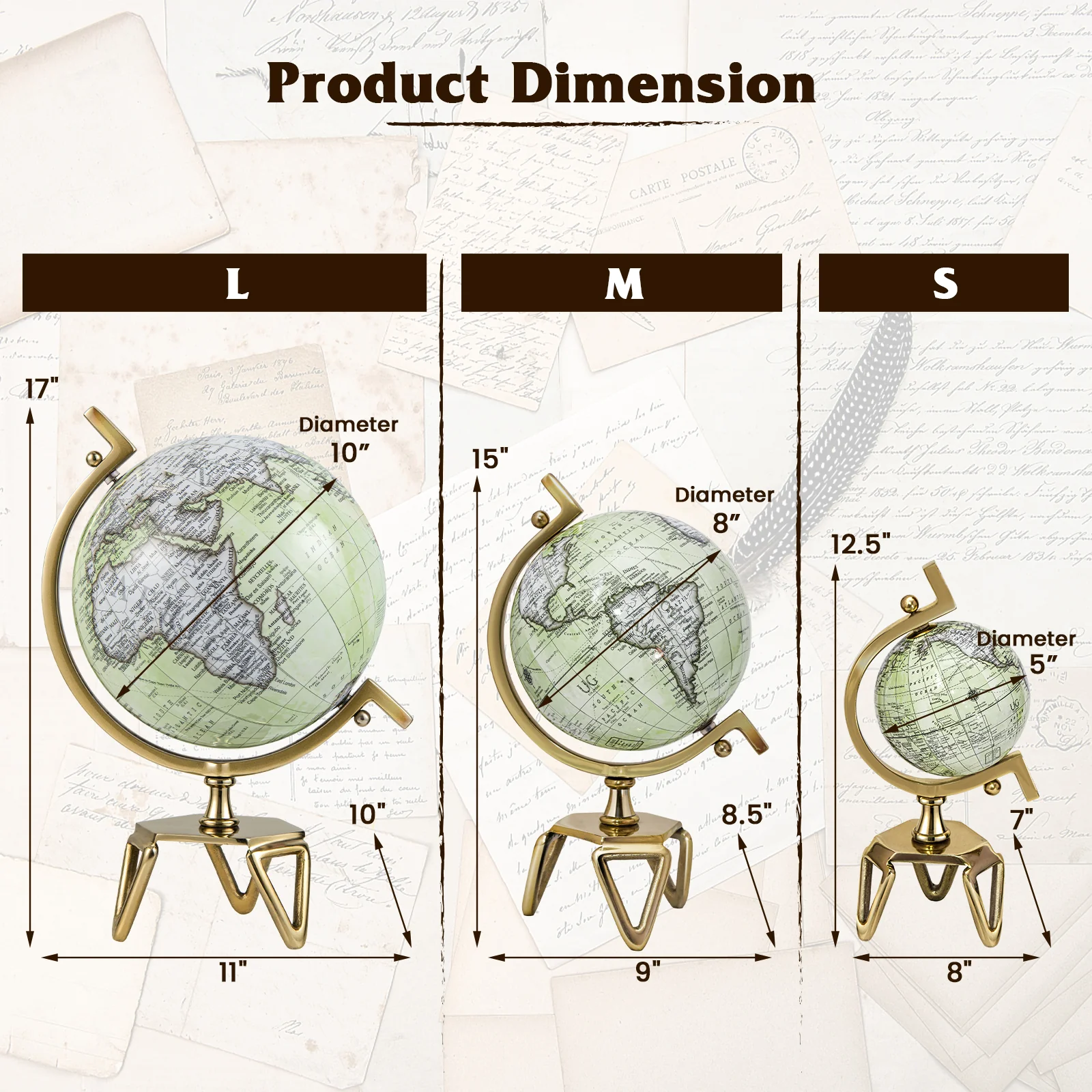 Educational Geographic 5/8/10 Inch World Globe with Triangle Metal Stand - Image 4