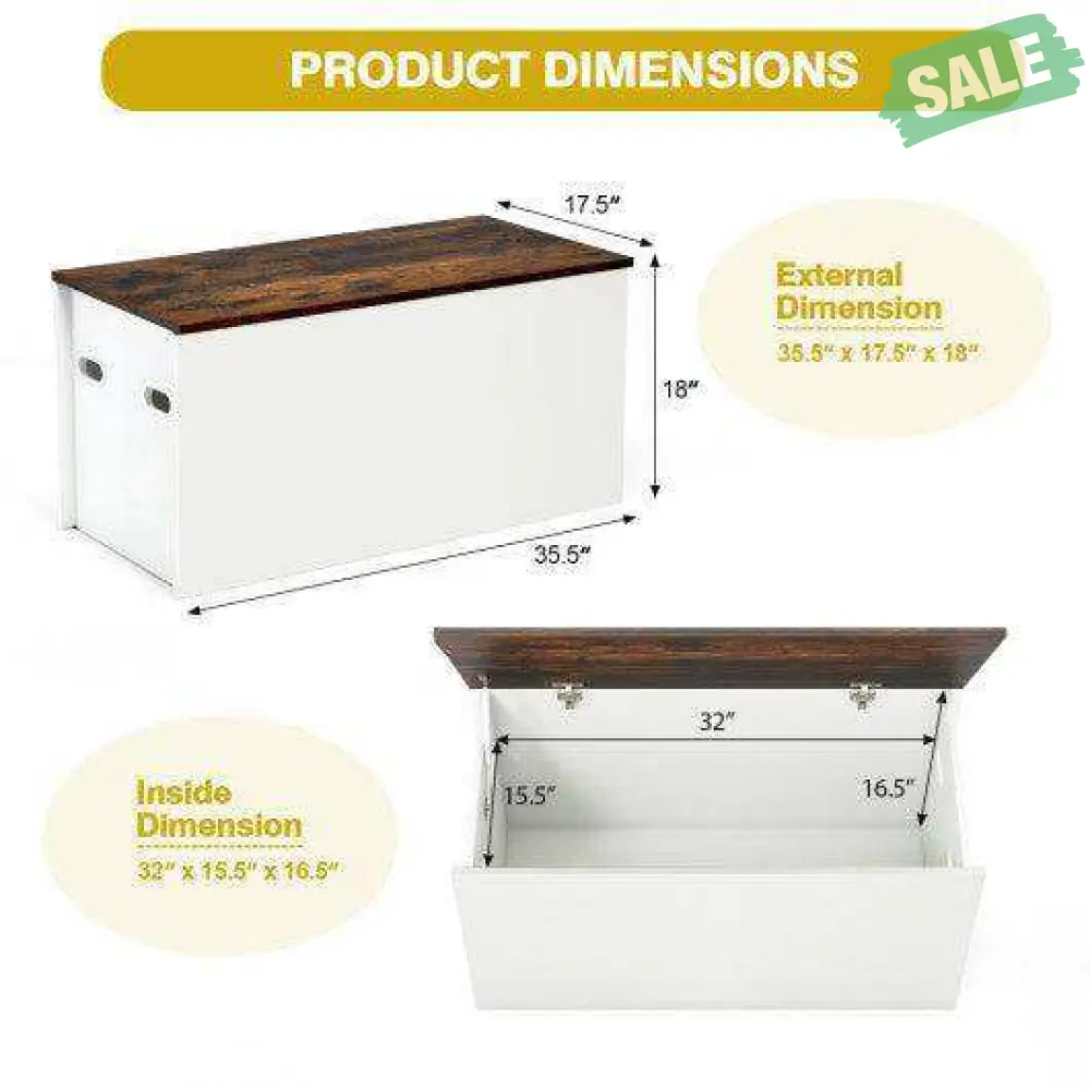 Flip-top Storage Chest with Self-hold Cover and Pneumatic Rod-White - Image 4