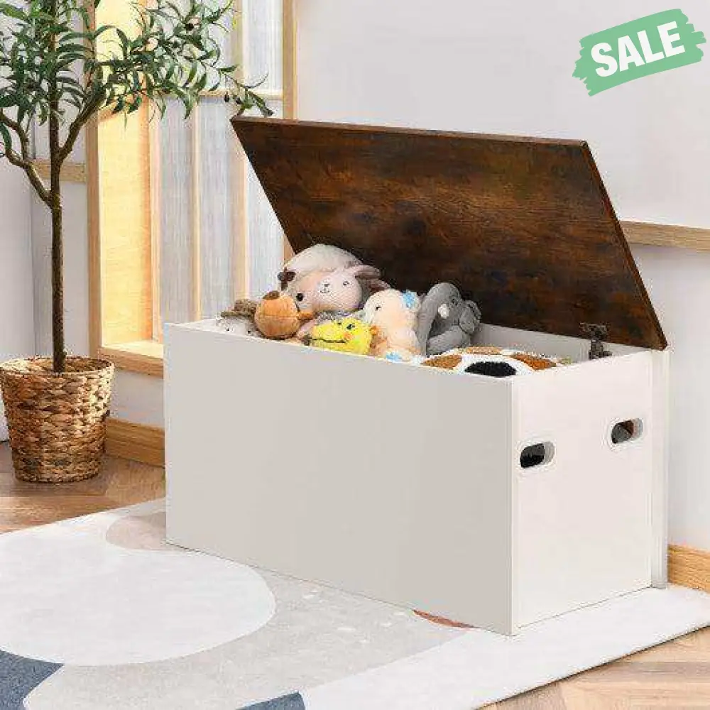 Flip-top Storage Chest with Self-hold Cover and Pneumatic Rod-White - Image 5