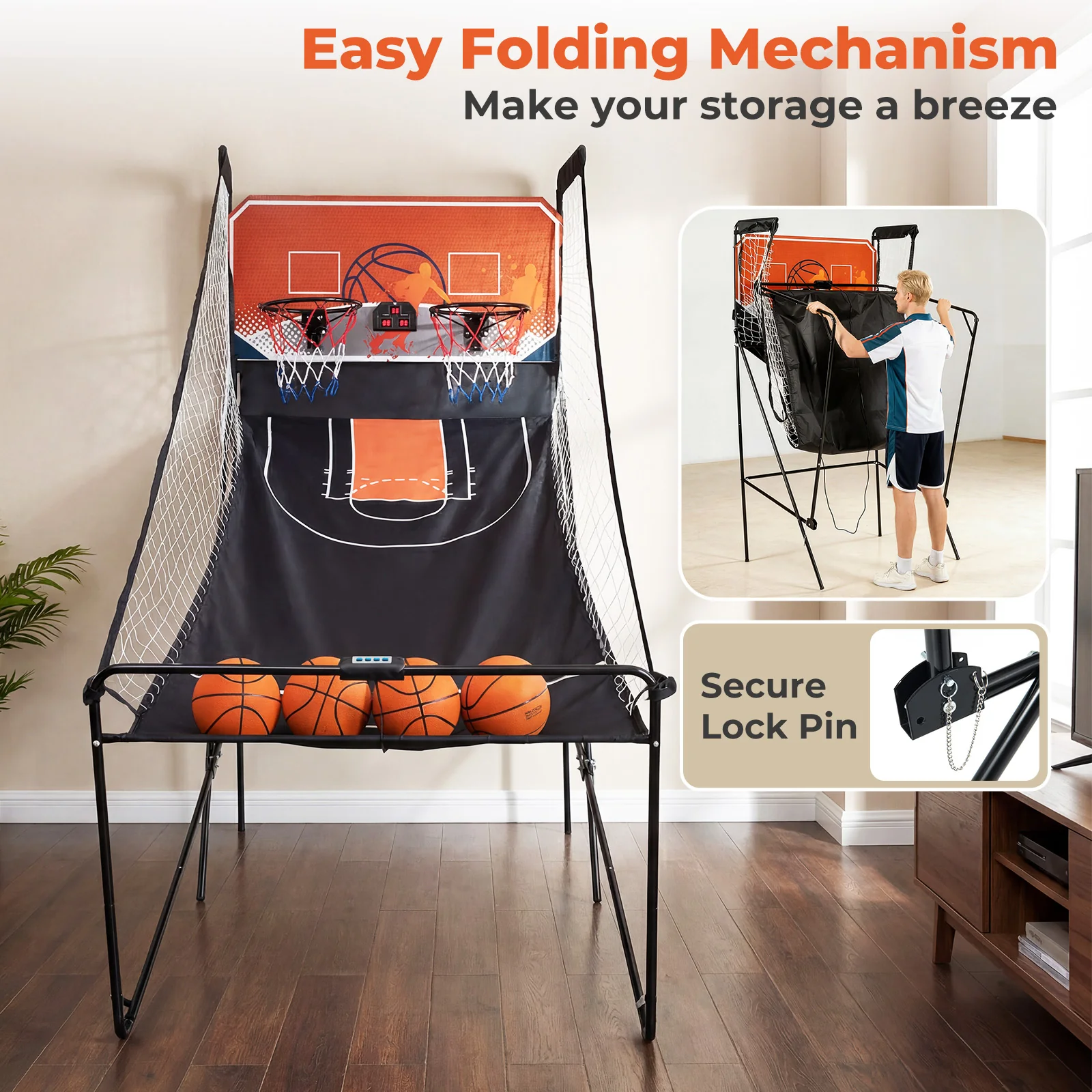 Foldable Basketball Arcade Game Kids Basketball Hoop Machine with 8 Exciting Playing Modes - Image 6
