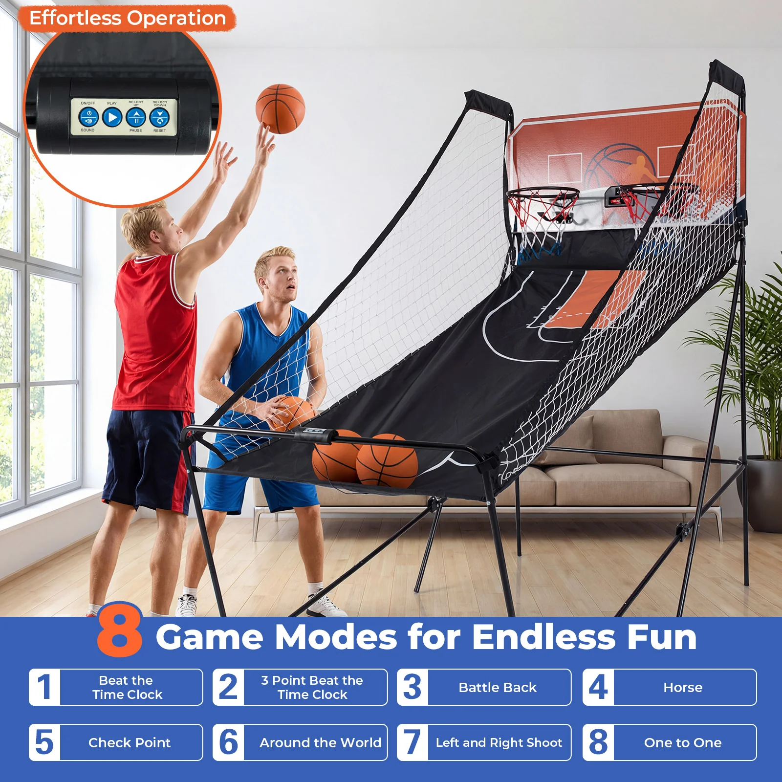 Foldable Basketball Arcade Game Kids Basketball Hoop Machine with 8 Exciting Playing Modes - Image 7