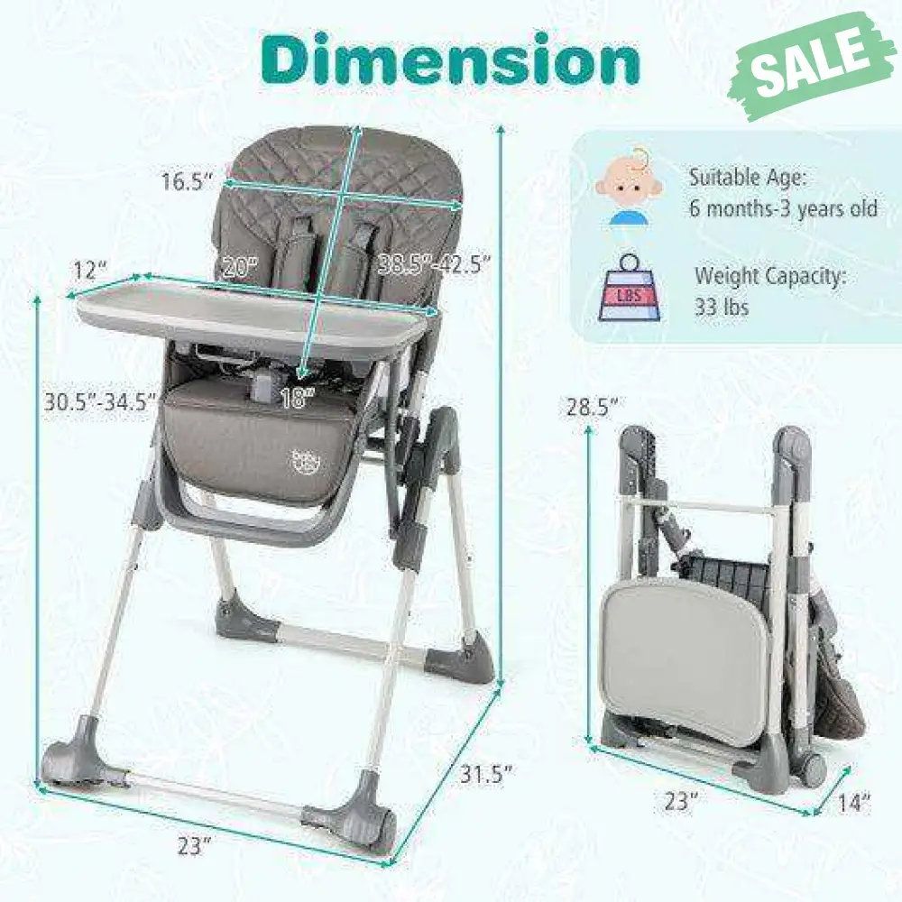 Foldable High Chair with Footrest and Detachable Tray-Beige - Image 11