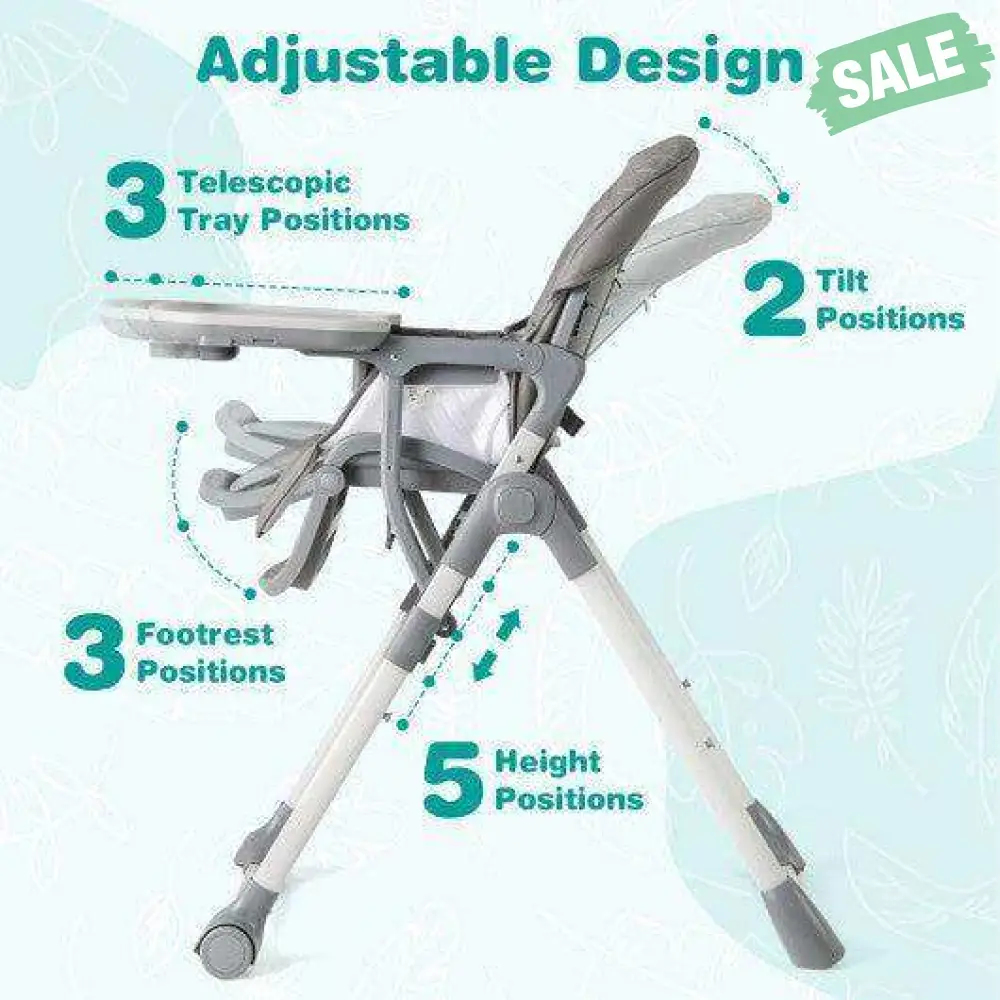 Foldable High Chair with Footrest and Detachable Tray-Beige - Image 12