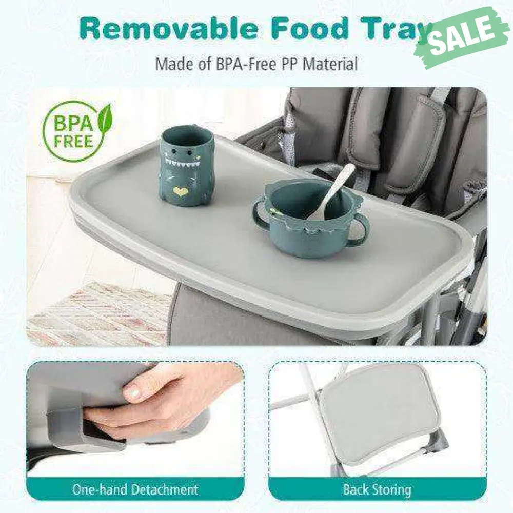 Foldable High Chair with Footrest and Detachable Tray-Beige - Image 14