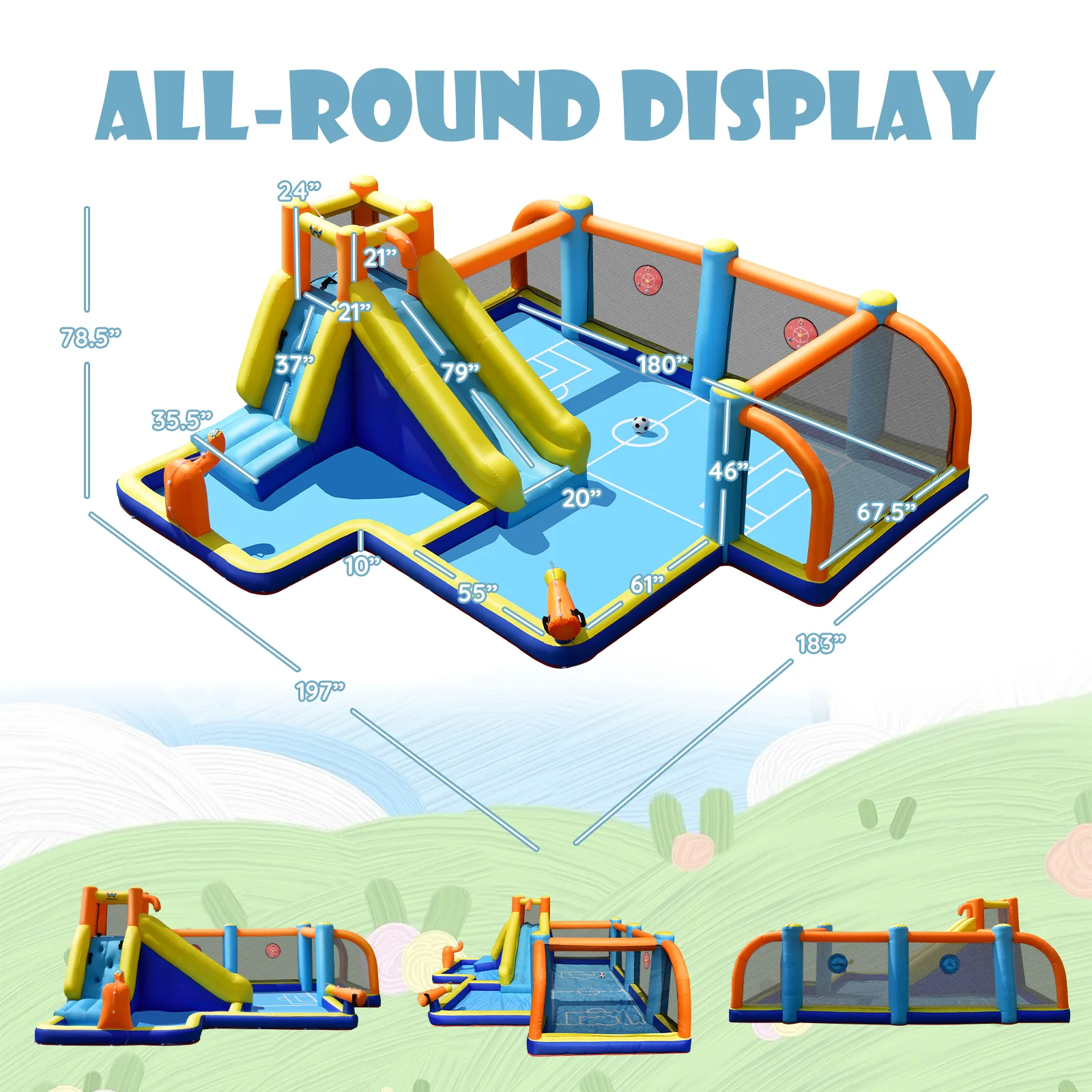 Giant Soccer Themed Inflatable Water Slide Bouncer with Splash Pool without Blower - Image 3