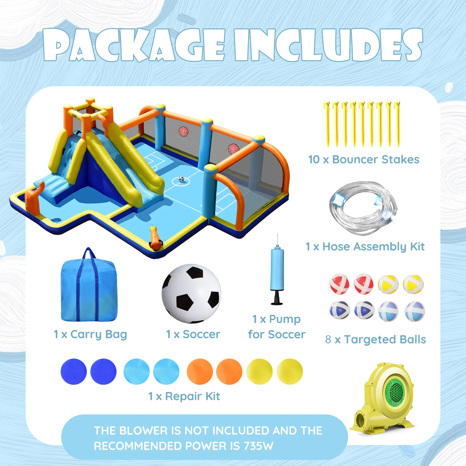 Giant Soccer-Themed Inflatable Water Slide with 735W Blower - Image 8
