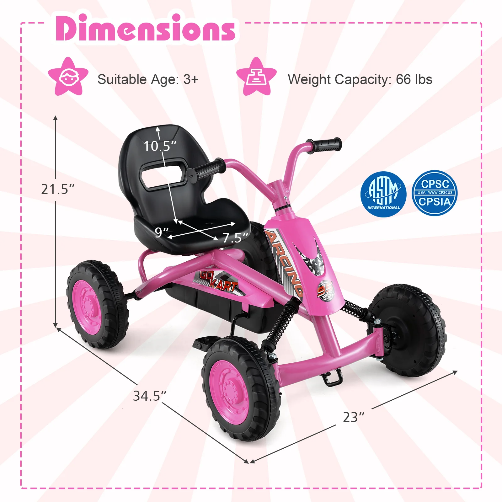 Go Kart for Kids 4 Wheel with Steering Handlebars and Adjustable Seat - Image 13