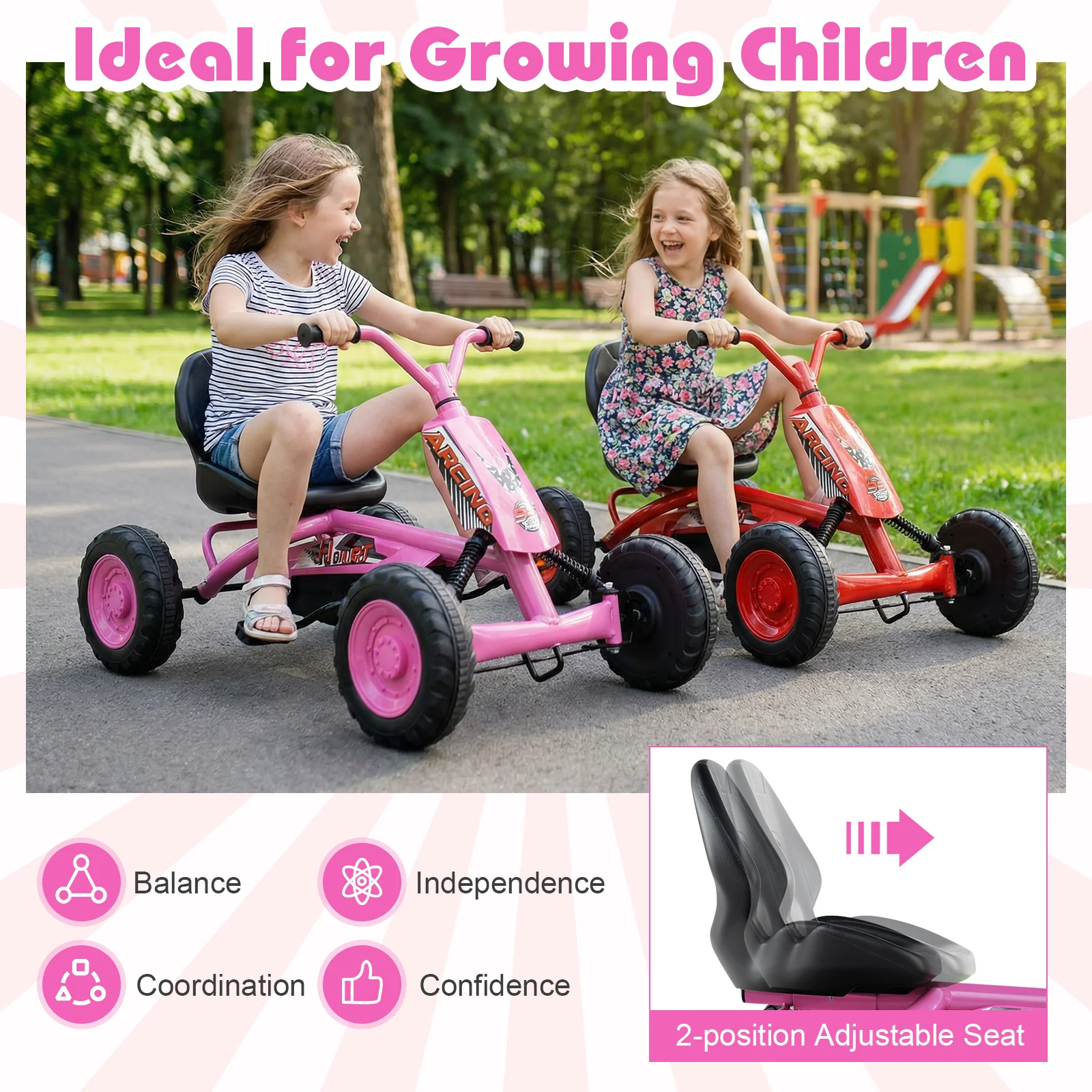 Go Kart for Kids 4 Wheel with Steering Handlebars and Adjustable Seat - Image 15