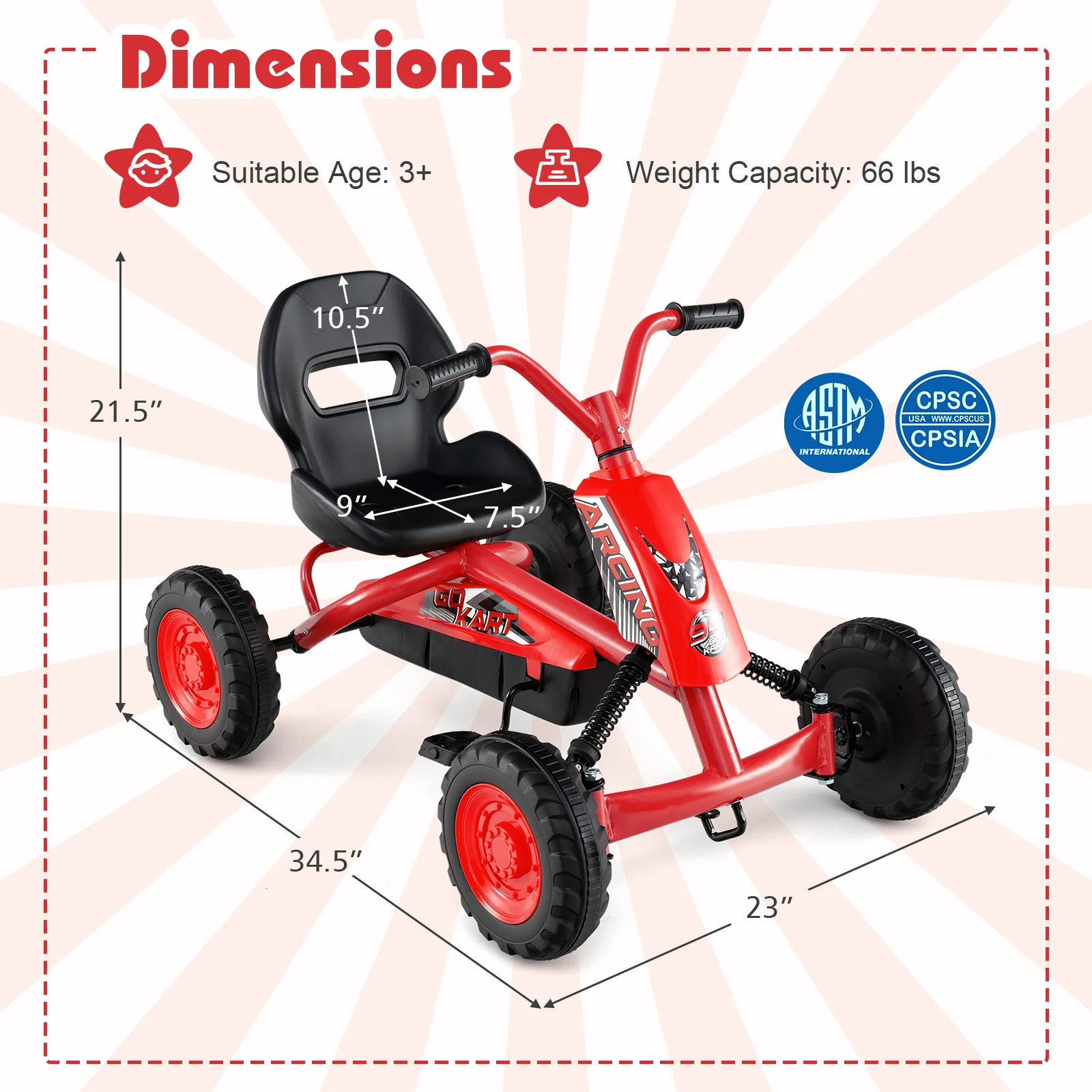 Go Kart for Kids 4 Wheel with Steering Handlebars and Adjustable Seat - Image 21