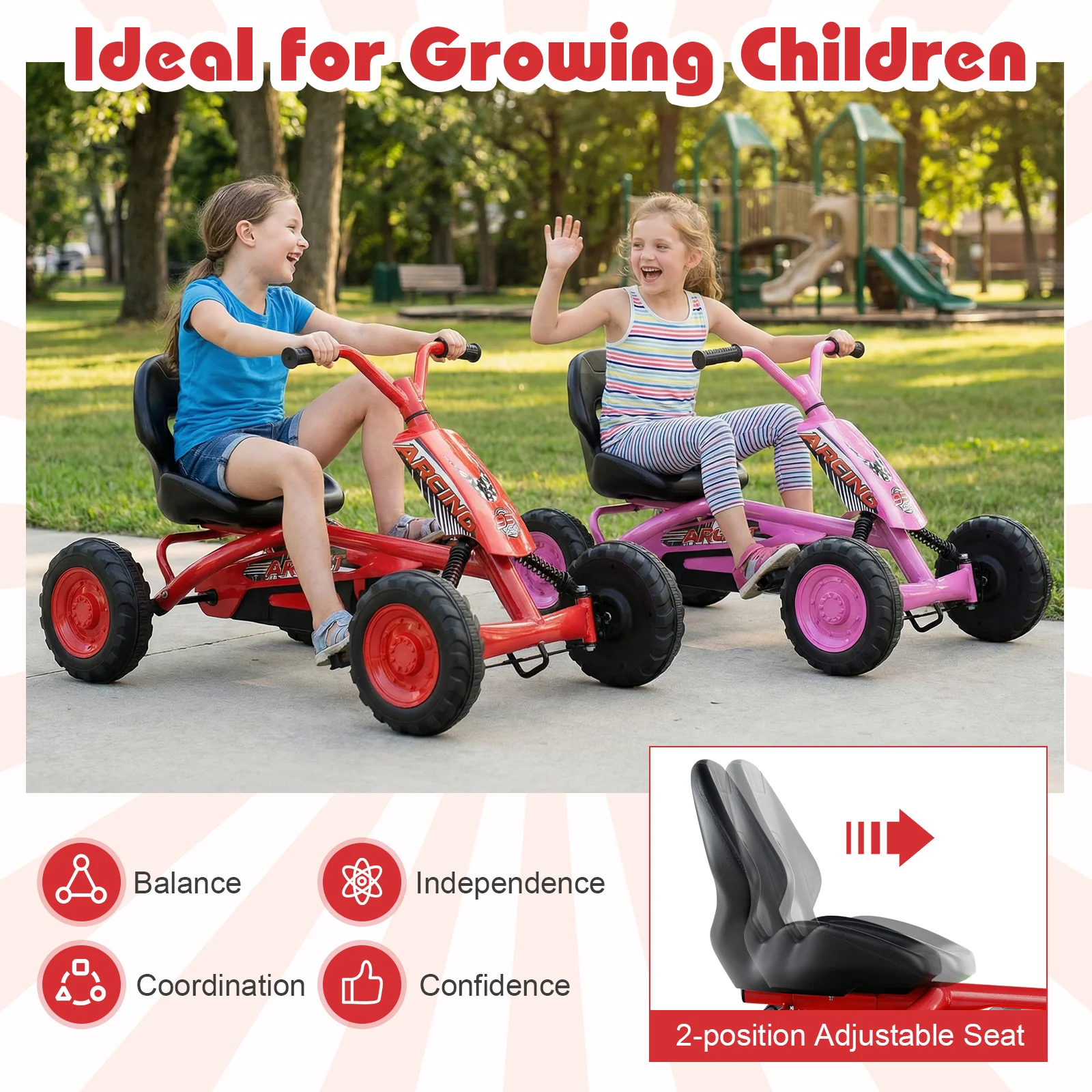 Go Kart for Kids 4 Wheel with Steering Handlebars and Adjustable Seat - Image 23