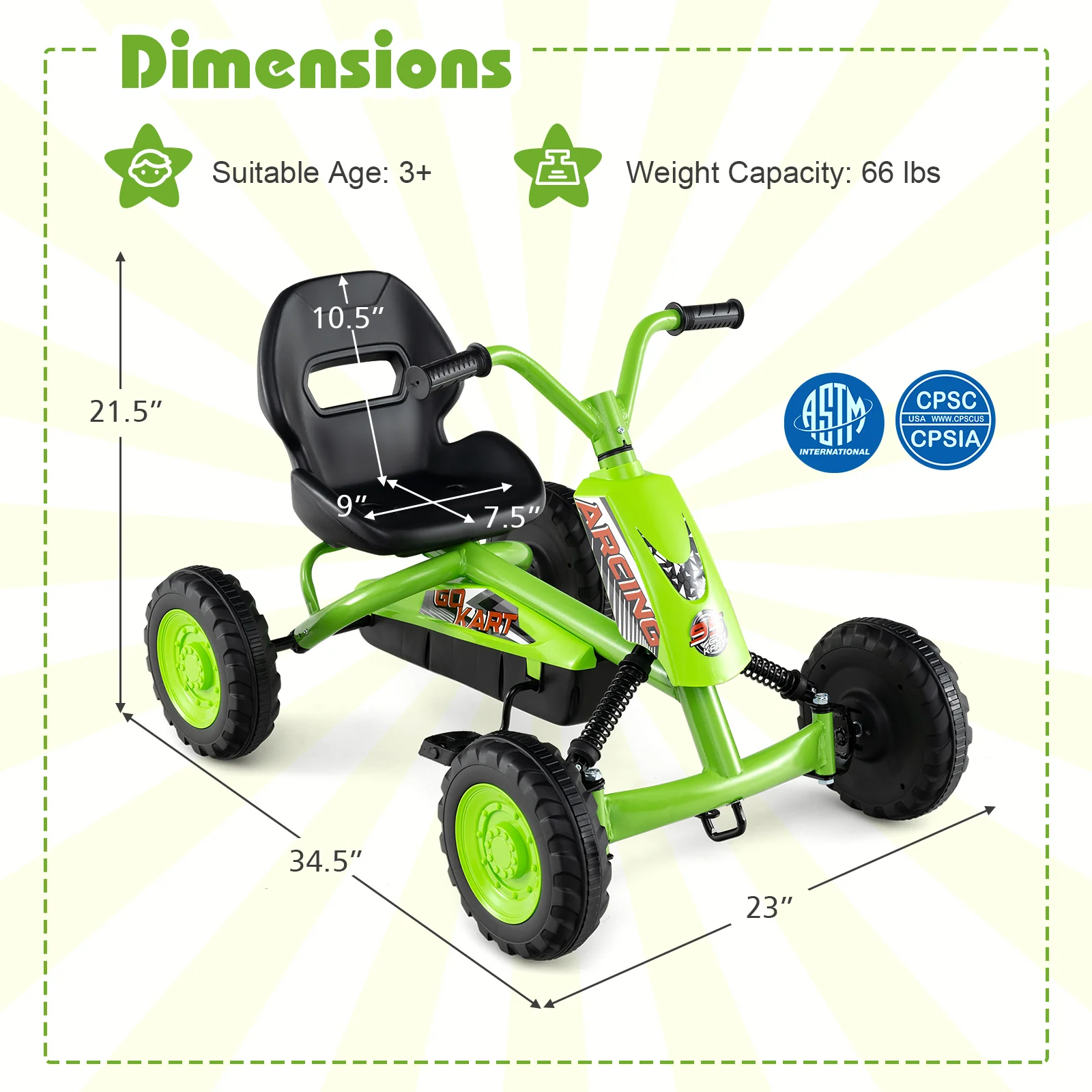 Go Kart for Kids 4 Wheel with Steering Handlebars and Adjustable Seat - Image 29