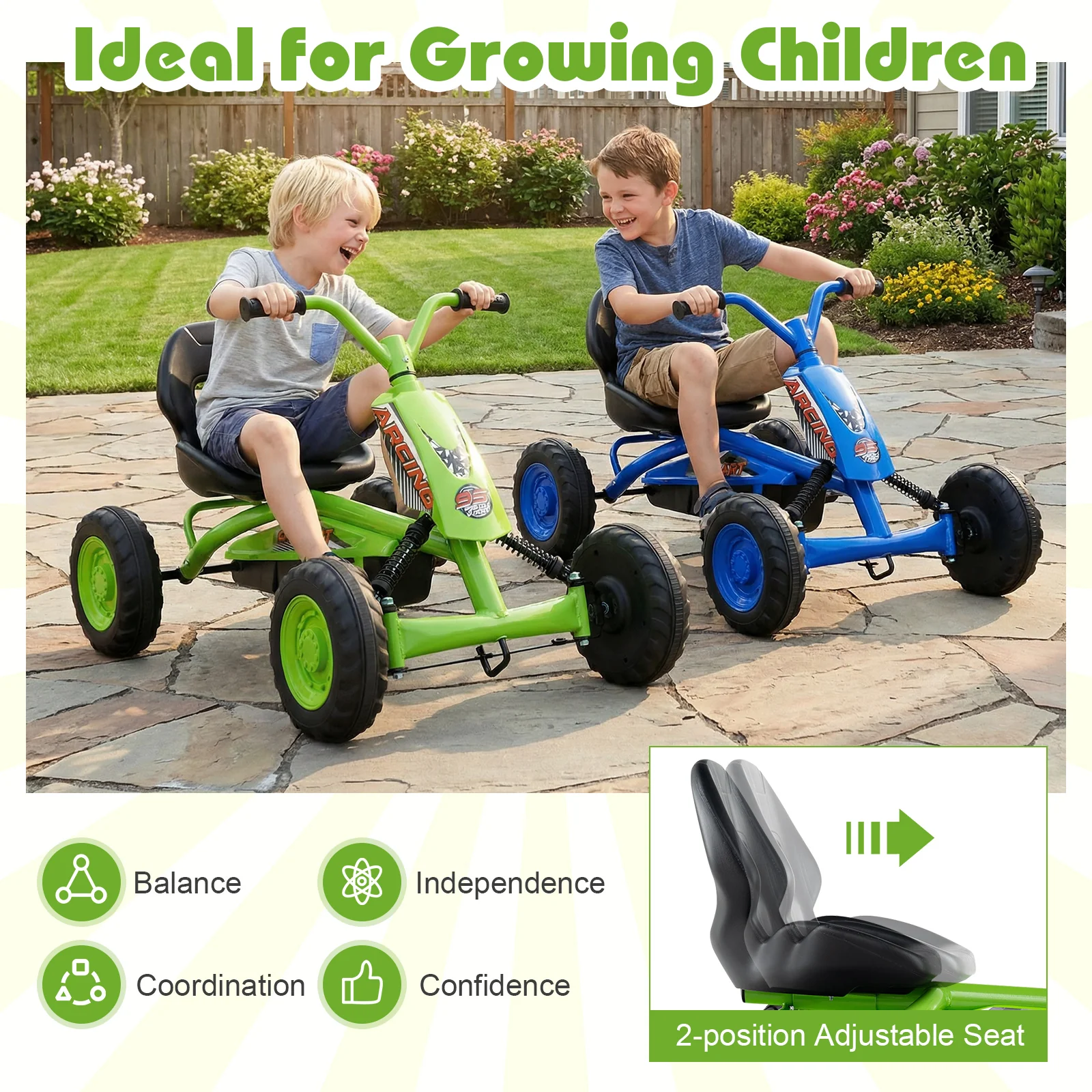 Go Kart for Kids 4 Wheel with Steering Handlebars and Adjustable Seat - Image 31