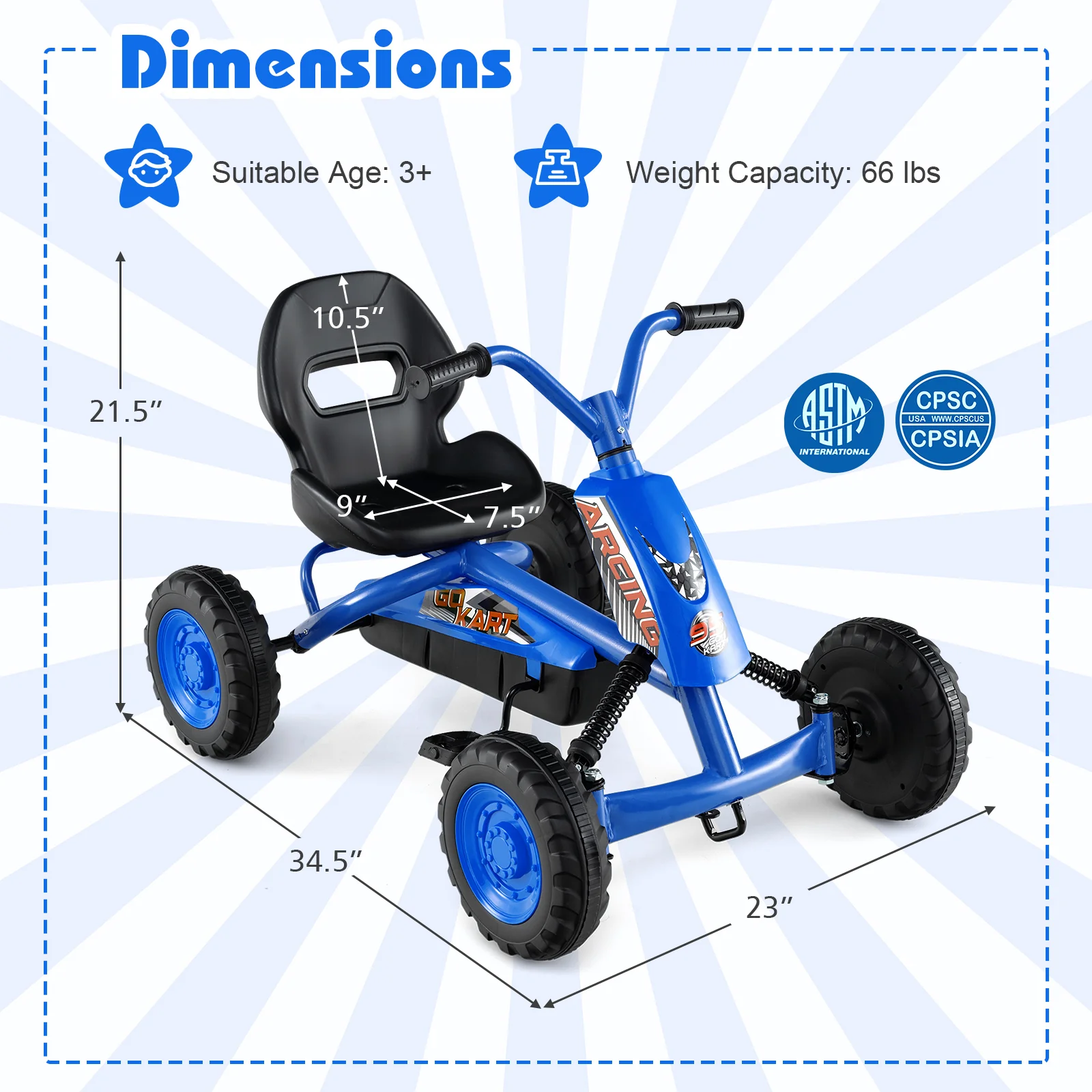 Go Kart for Kids 4 Wheel with Steering Handlebars and Adjustable Seat - Image 5