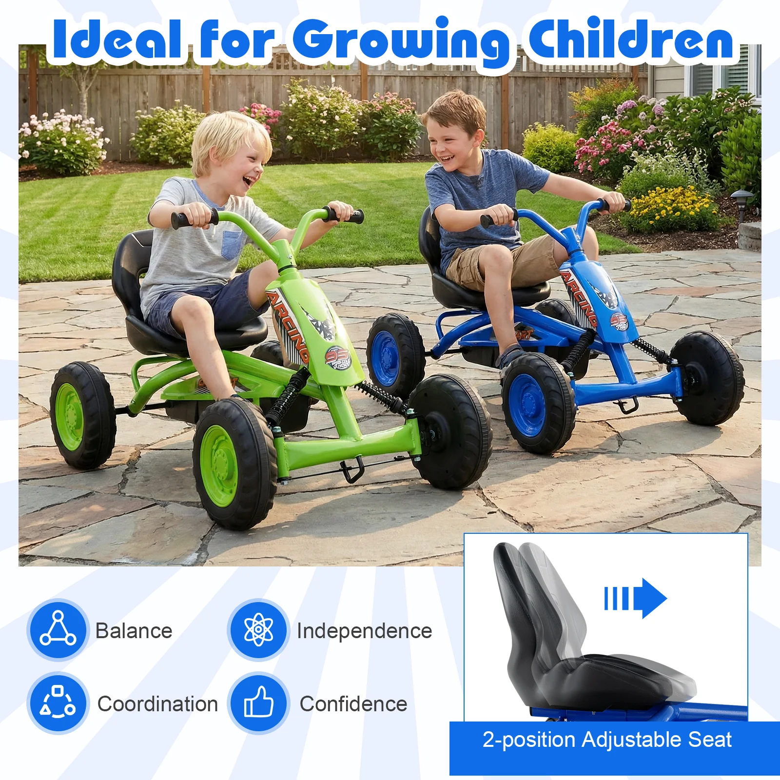 Go Kart for Kids 4 Wheel with Steering Handlebars and Adjustable Seat - Image 8