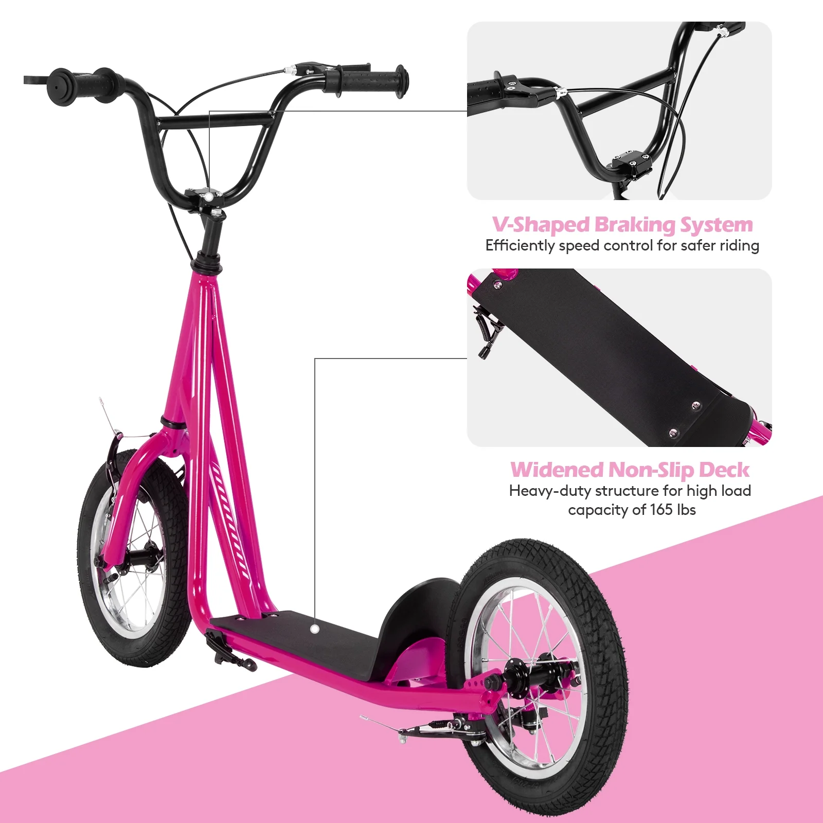 Height Adjustable Kid Kick Scooter with 12 Inch Air Filled Wheel - Image 8