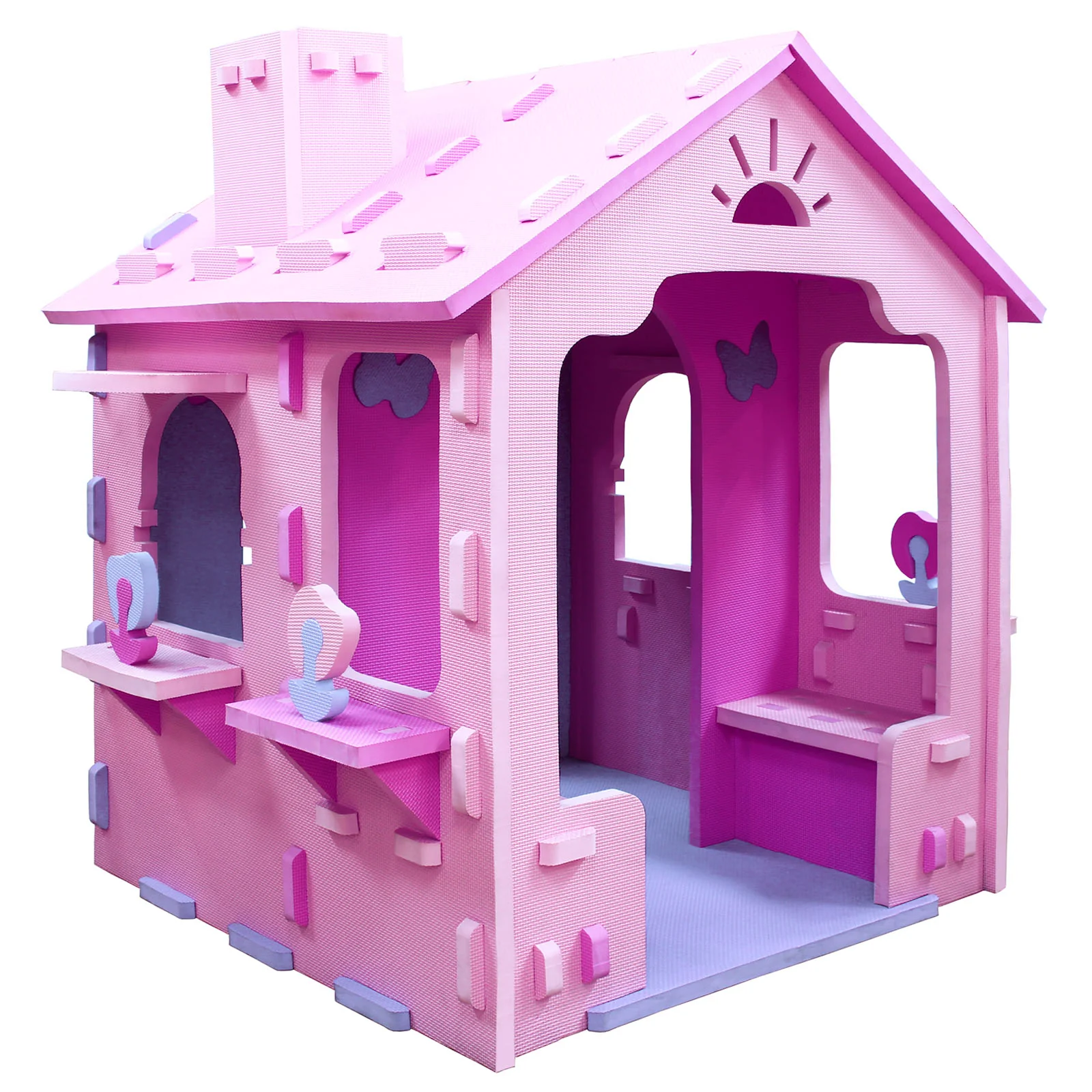 Indoor Cottage Playset with Roof and Chimney for Creative Play - Image 11