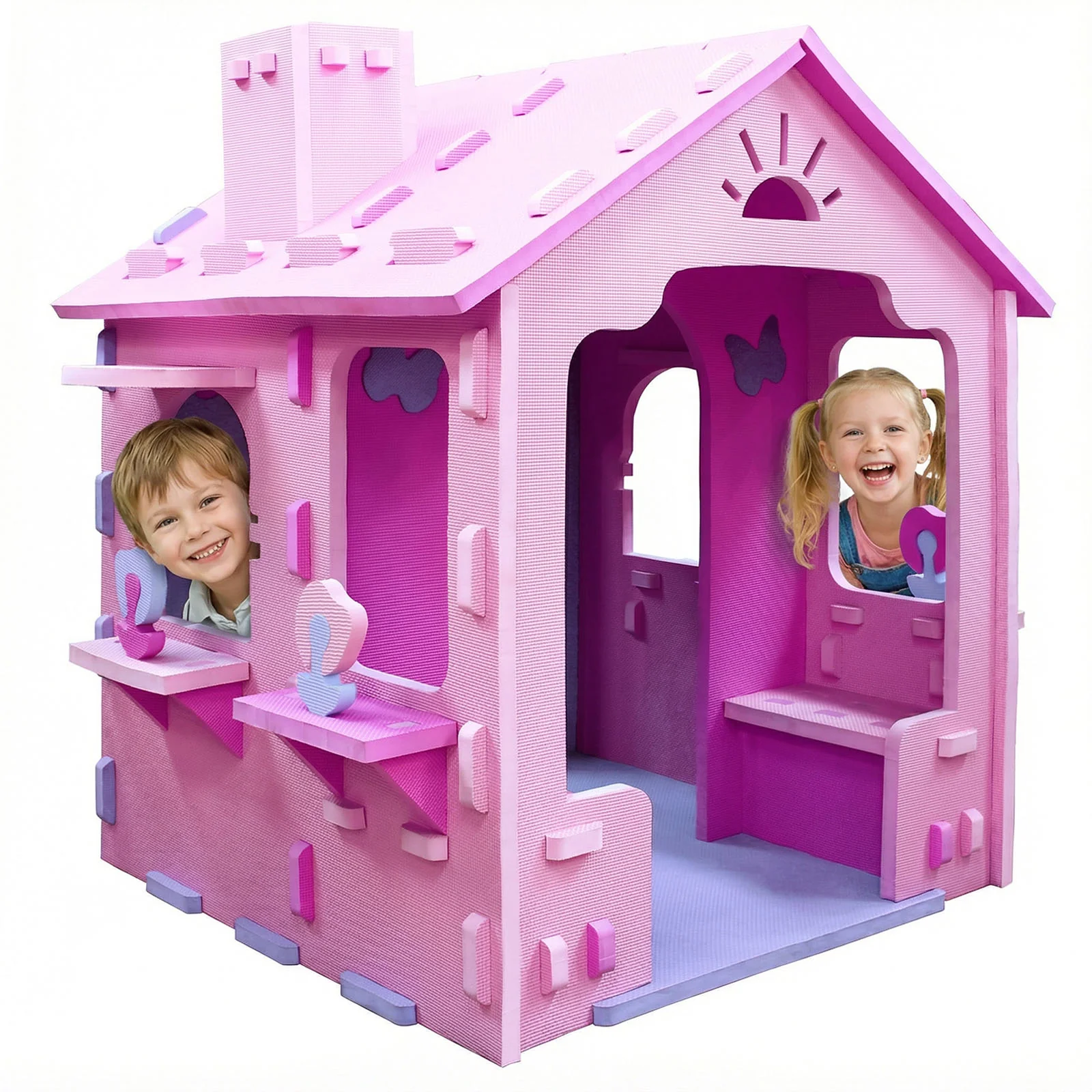 Indoor Cottage Playset with Roof and Chimney for Creative Play - Image 12