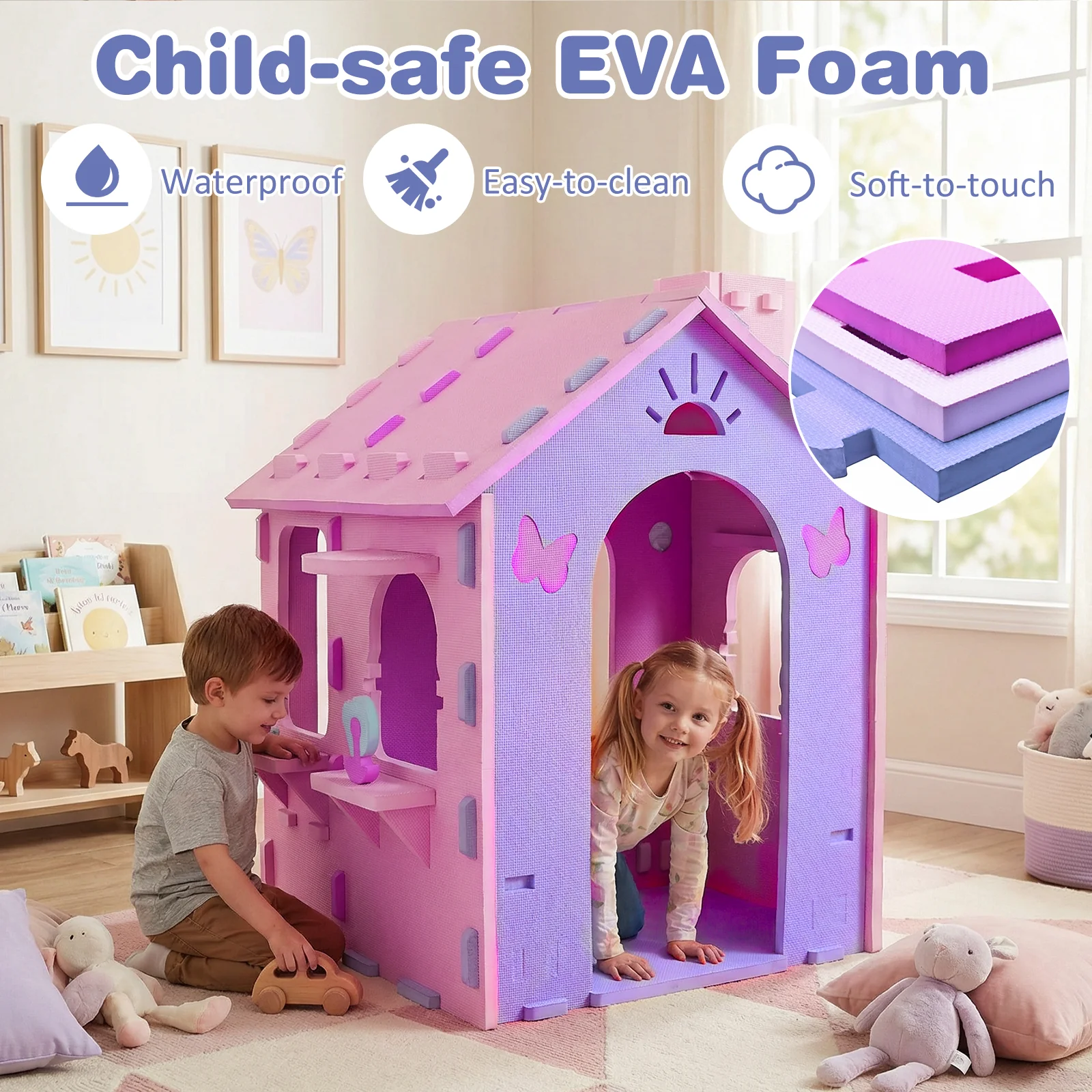 Indoor Cottage Playset with Roof and Chimney for Creative Play - Image 15