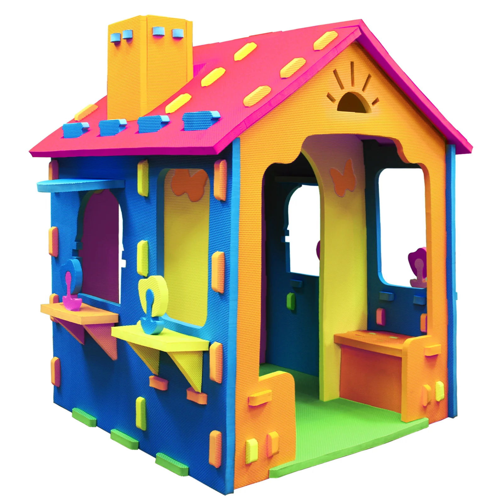 Indoor Cottage Playset with Roof and Chimney for Creative Play - Image 3