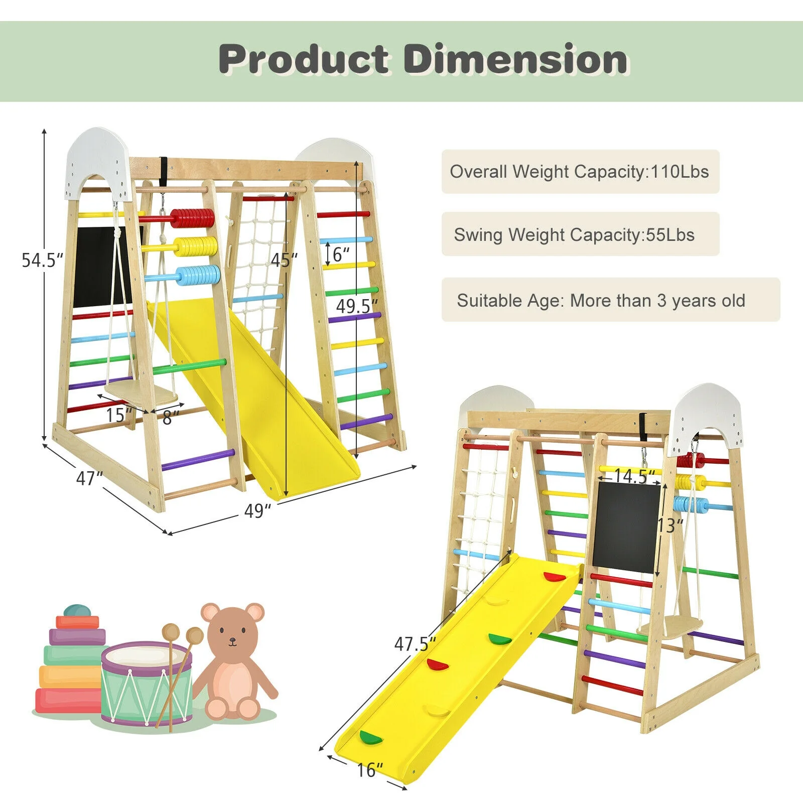 Indoor Playground Climbing Gym Wooden 8-in-1 Climber Playset for Children - Image 13