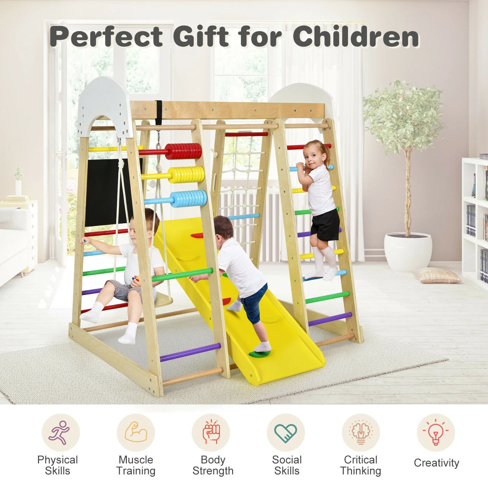 Indoor Playground Climbing Gym Wooden 8-in-1 Climber Playset for Children - Image 14