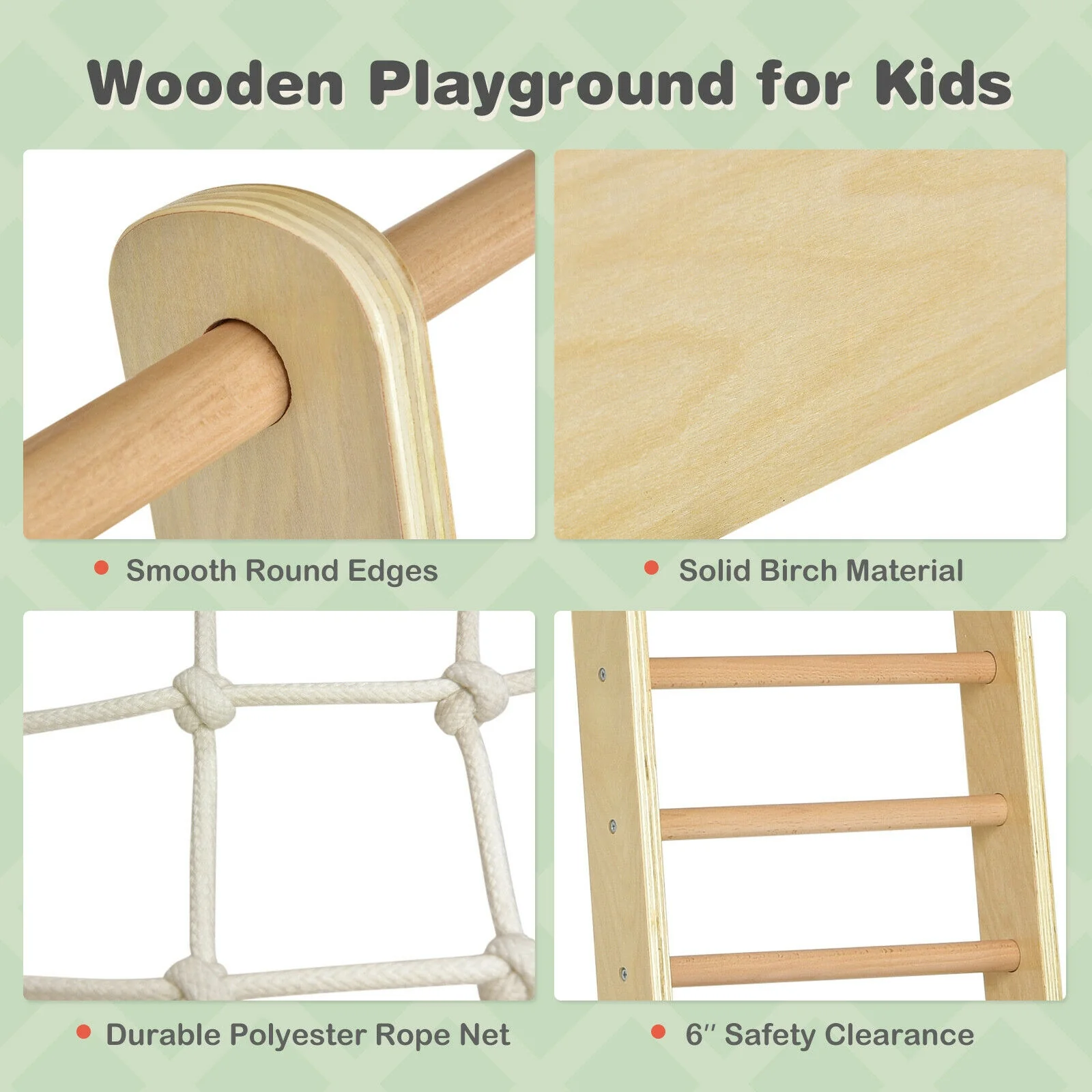 Indoor Playground Climbing Gym Wooden 8-in-1 Climber Playset for Children - Image 8