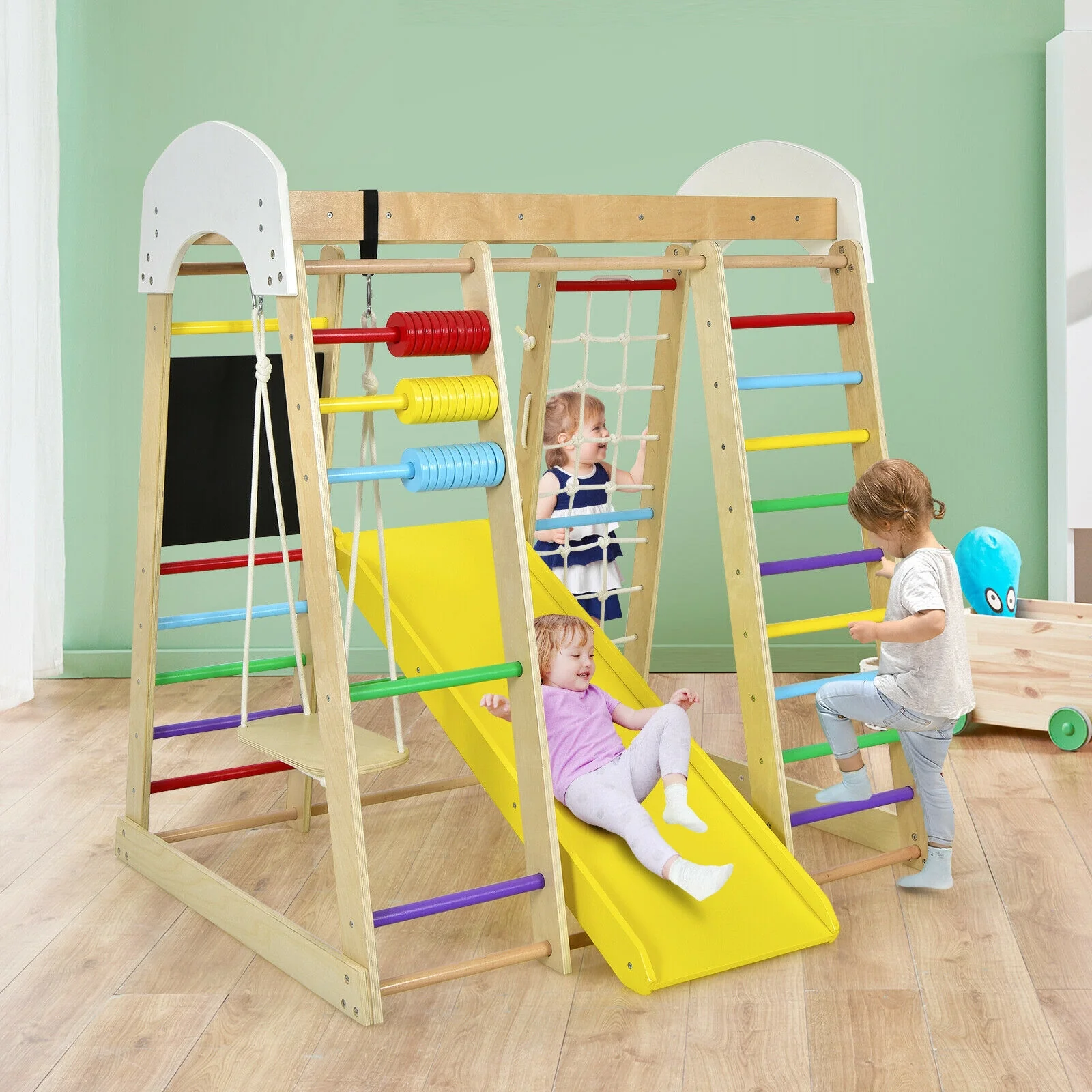 Indoor Playground Climbing Gym Wooden 8-in-1 Climber Playset for Children - Image 9