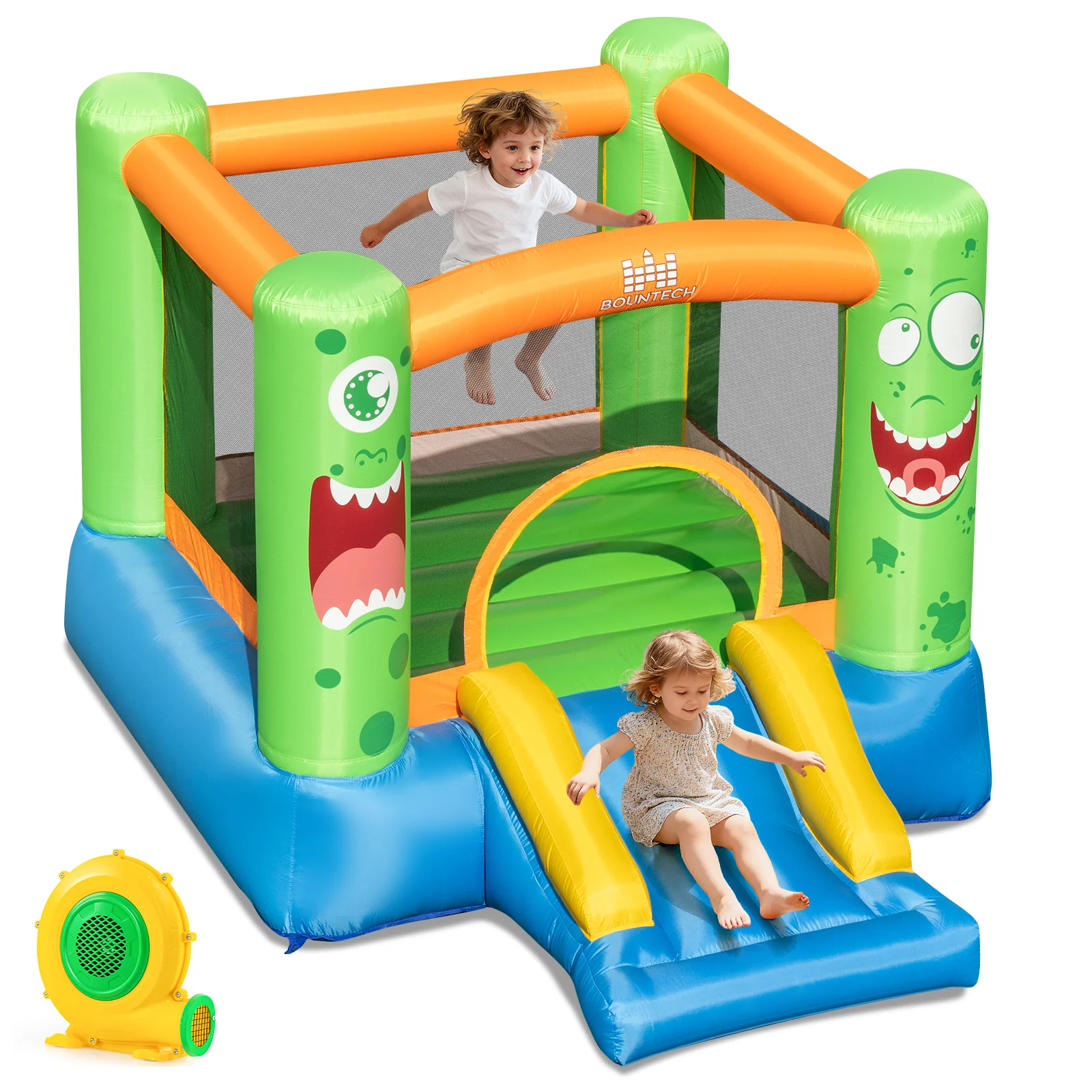 Inflatable Bounce House Monster Themed Bouncy Castle with Large Jumping Area and Slide 550W Blower Included - Image 4