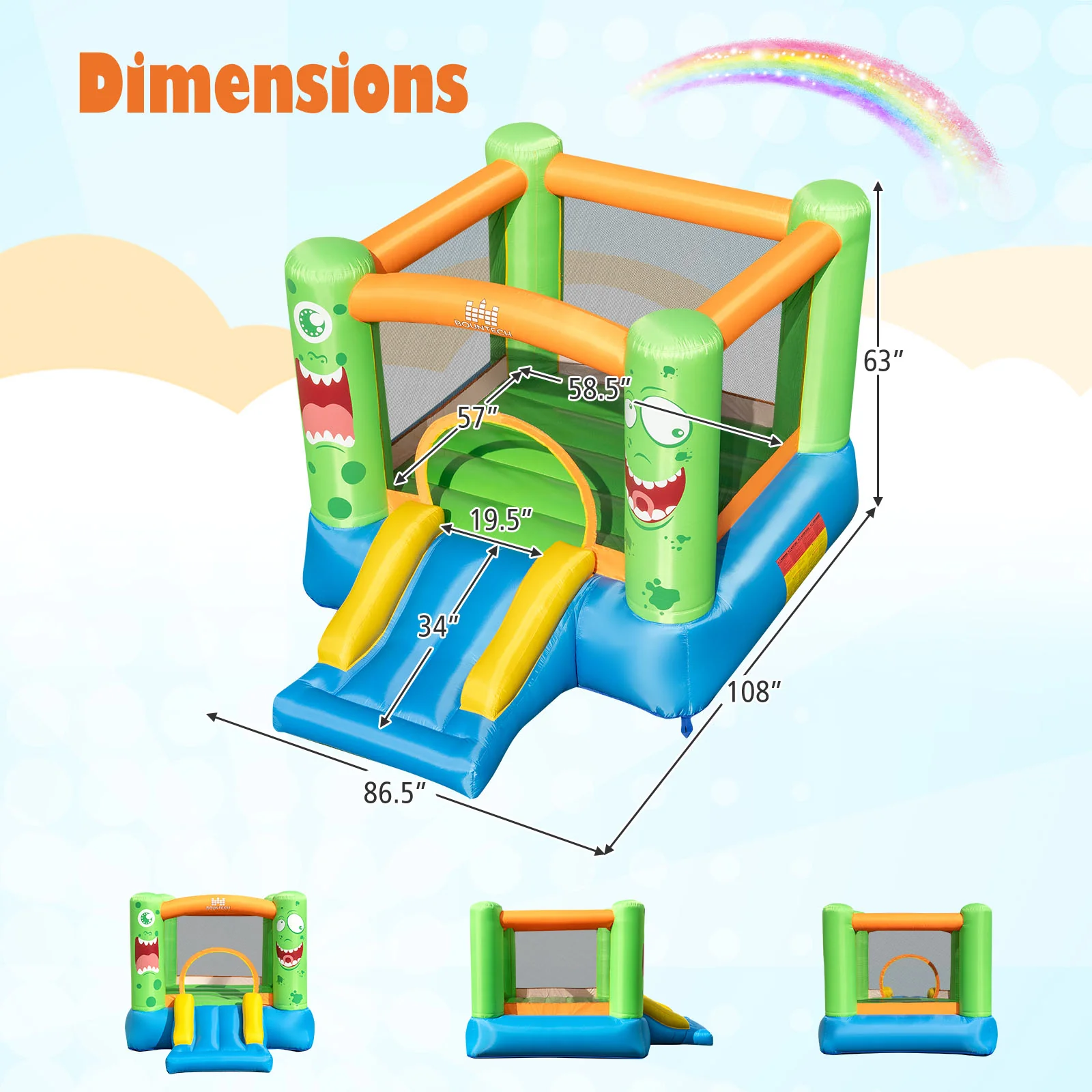 Inflatable Bounce House Monster Themed Bouncy Castle with Large Jumping Area and Slide 550W Blower Included - Image 5