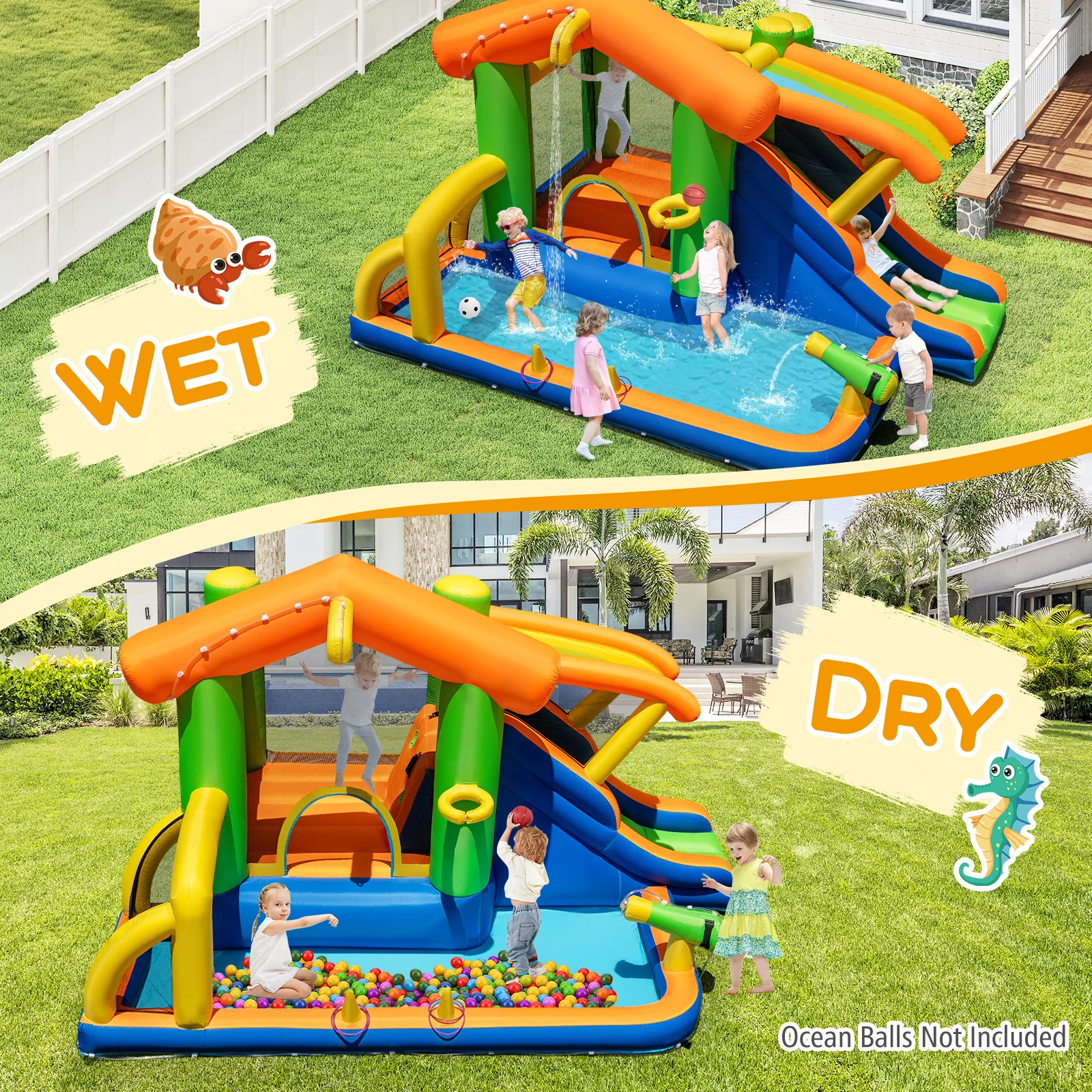 Inflatable Bounce House Water Park with Slide and 480W Blower - Image 8