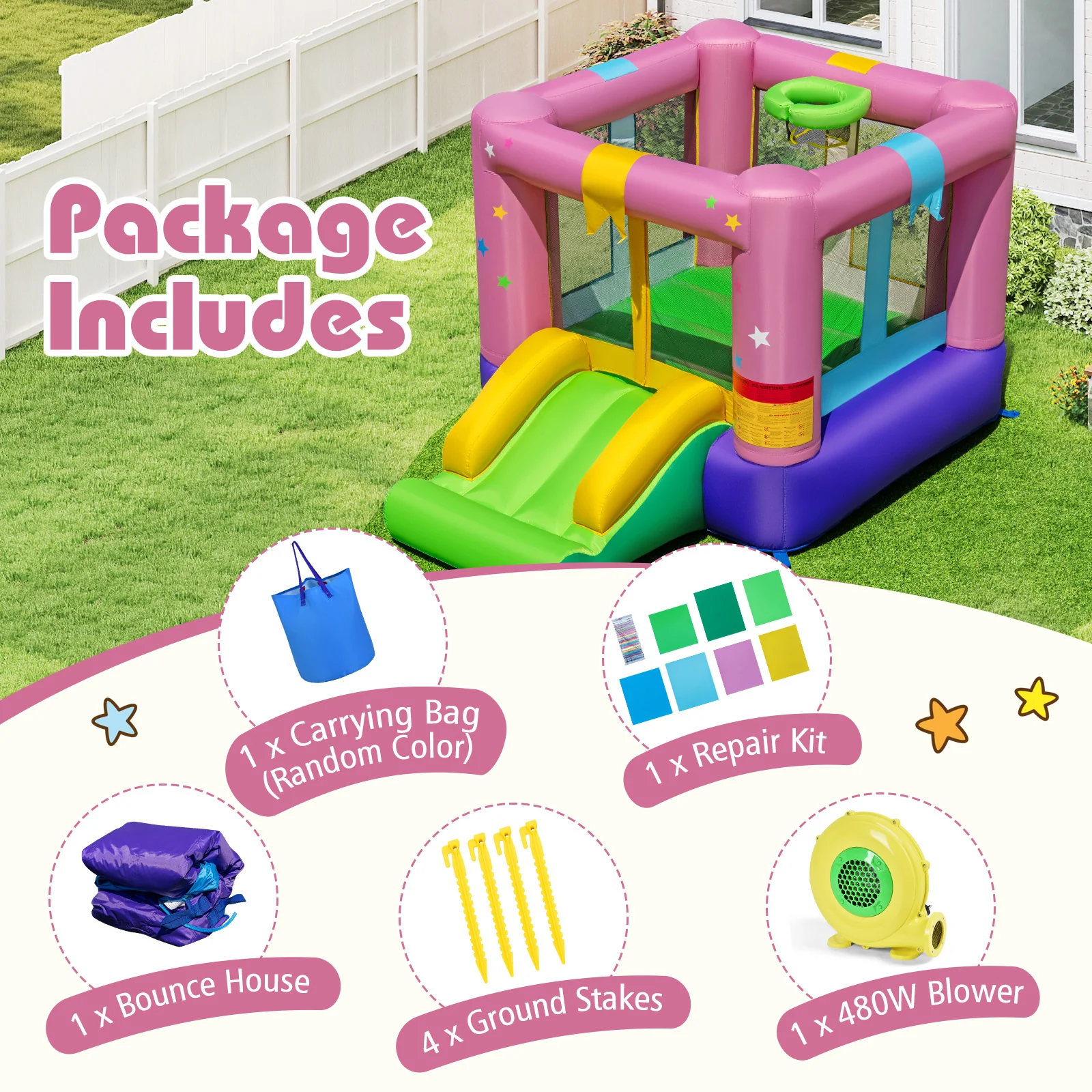 Inflatable Bounce House with 480W Blower and Carrying Bag for Party - Image 6