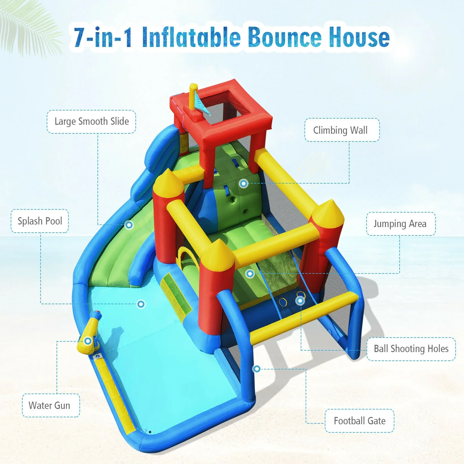 Inflatable Bouncer Bounce House with Water Slide Splash Pool without Blower - Image 8