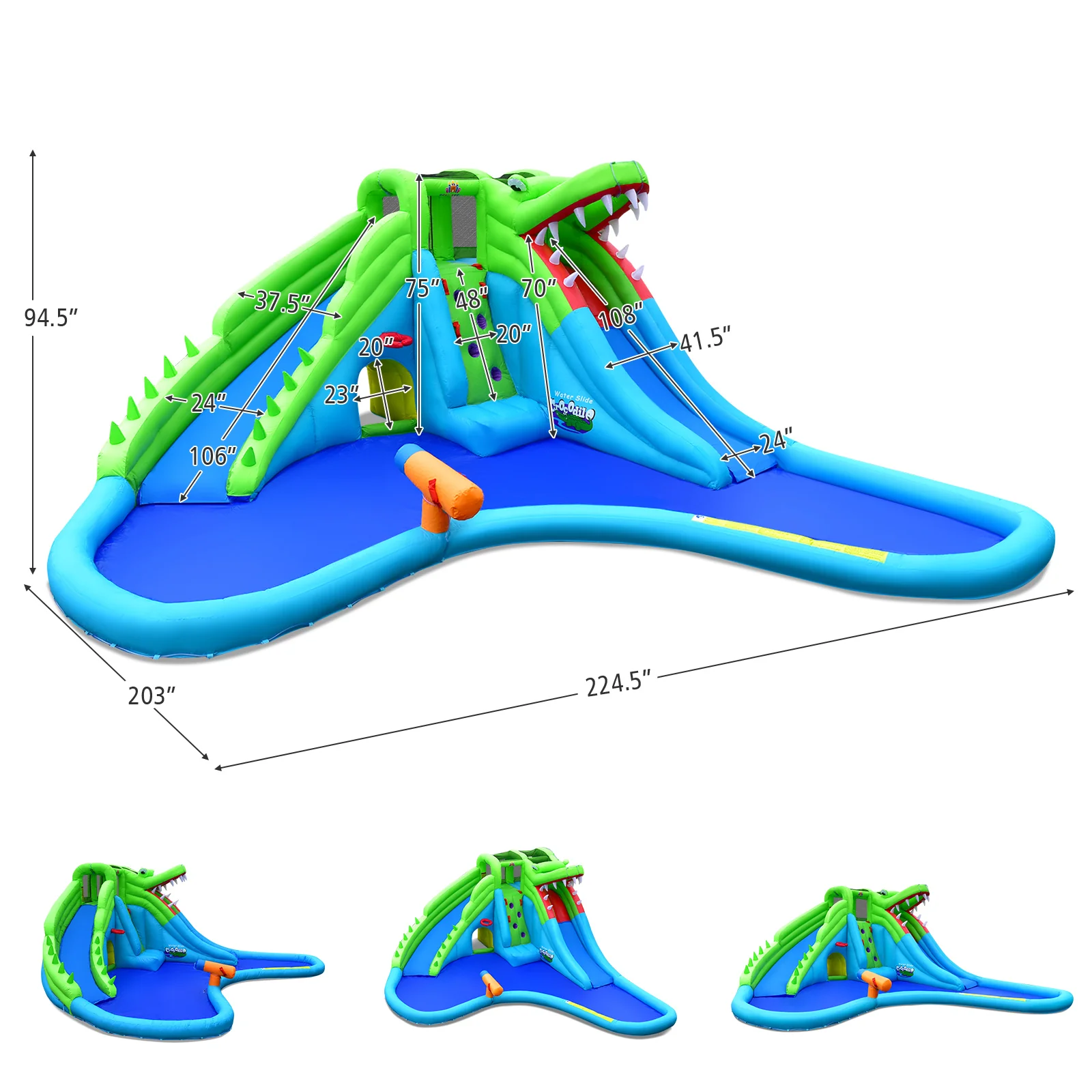 Inflatable Crocodile Style Water Slide Upgraded Kids Bounce Castle with 680W Blower - Image 4