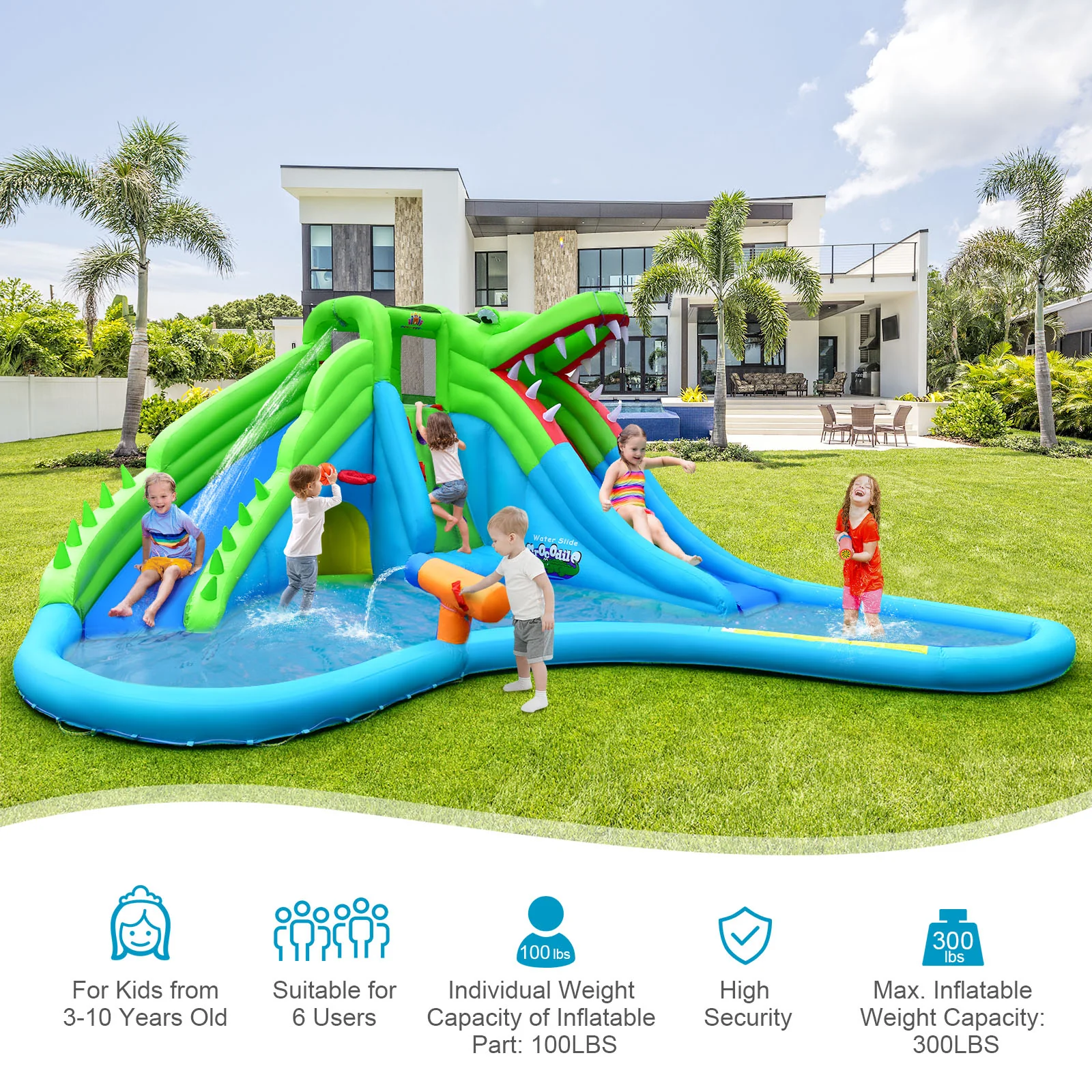 Inflatable Crocodile Style Water Slide Upgraded Kids Bounce Castle with 680W Blower - Image 5