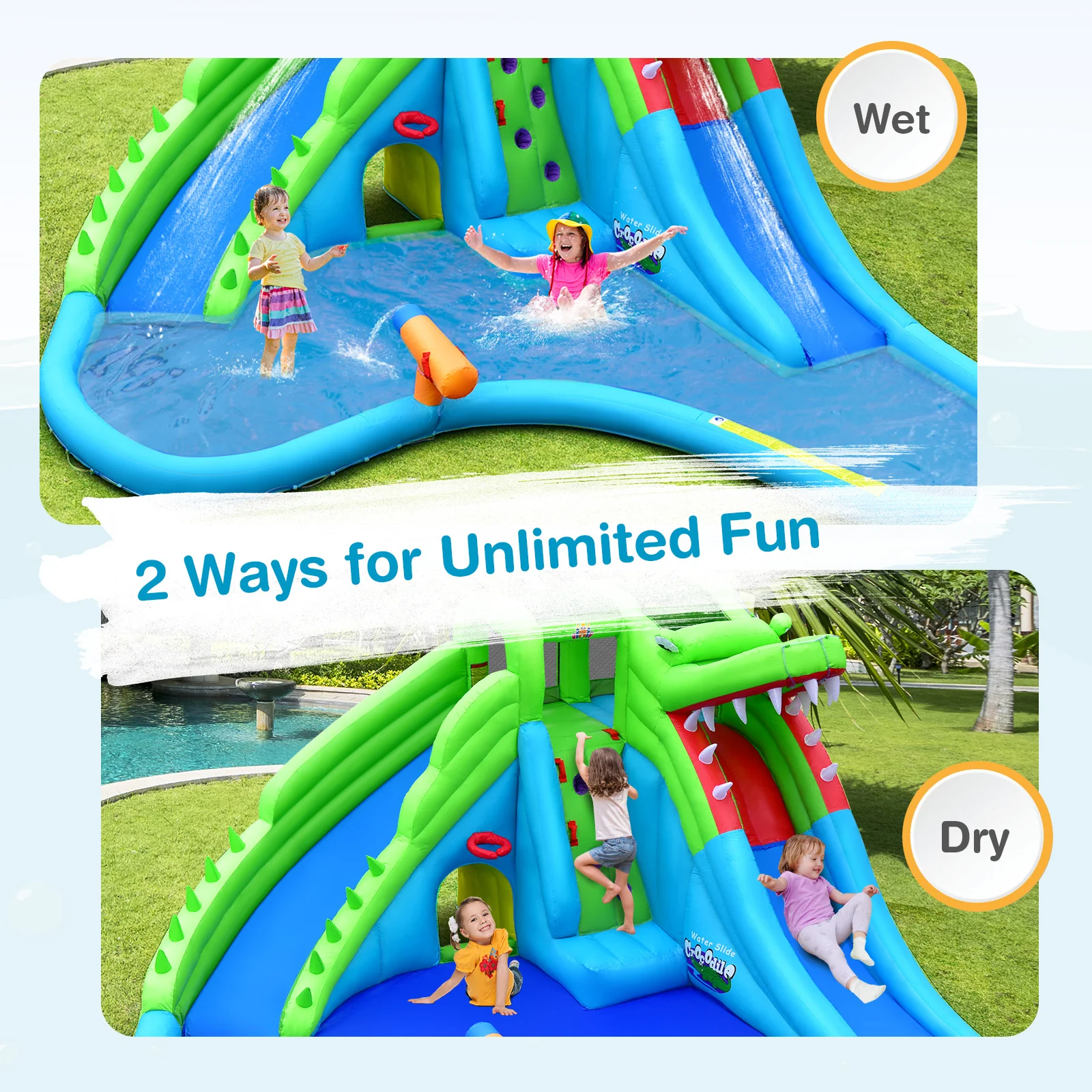Inflatable Crocodile Style Water Slide Upgraded Kids Bounce Castle with 680W Blower - Image 7