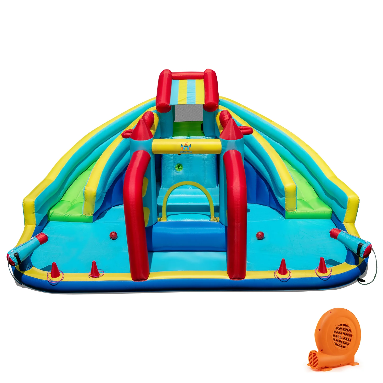Inflatable Double Water Slide Park with 750W Blower and Obstacle Course - Image 2