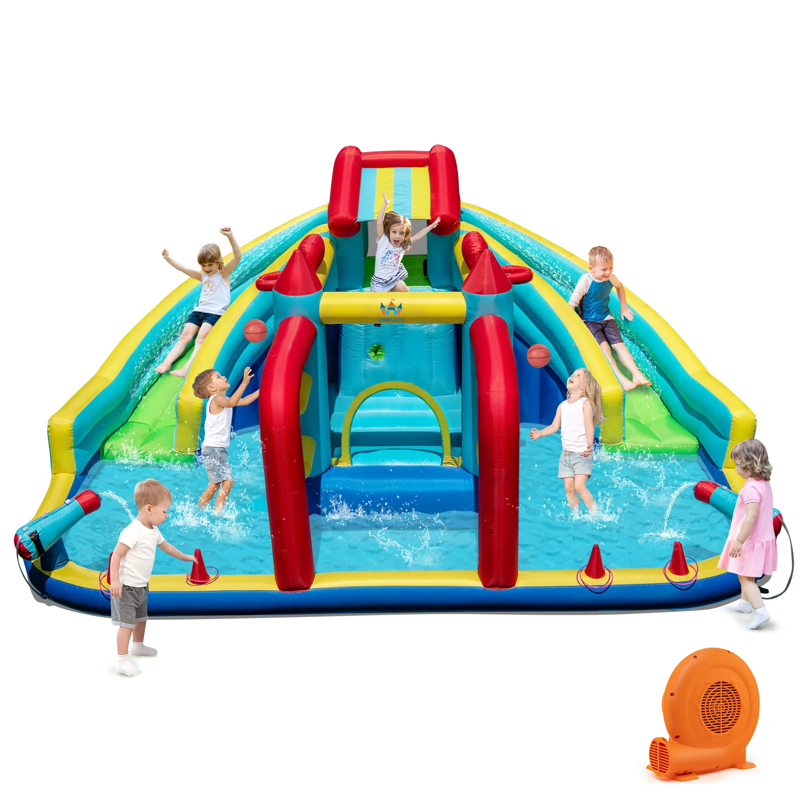 Inflatable Double Water Slide Park with 750W Blower and Obstacle Course - Image 4