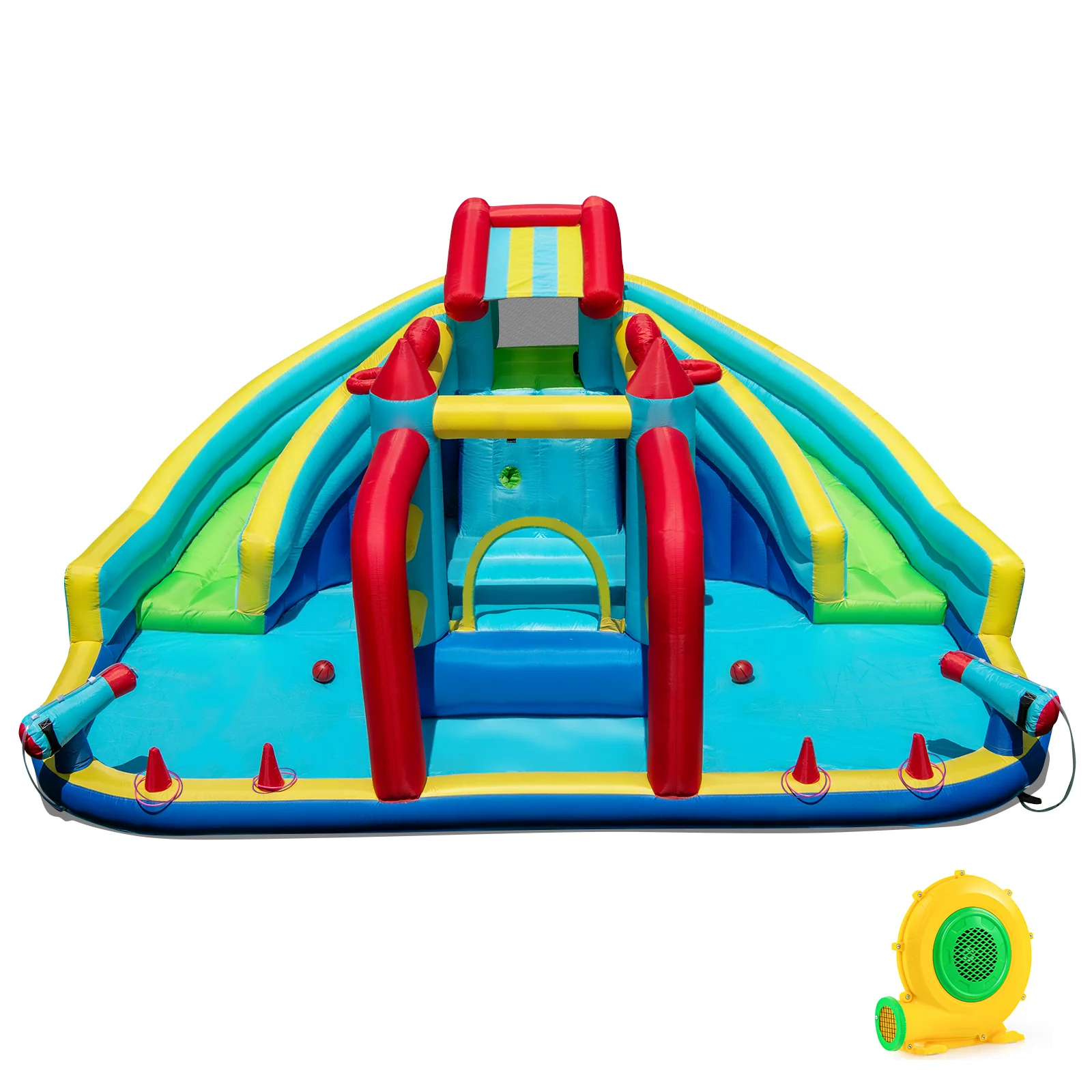Inflatable Double Water Slide Park with Obstacle Course and 680W Blower - Image 2